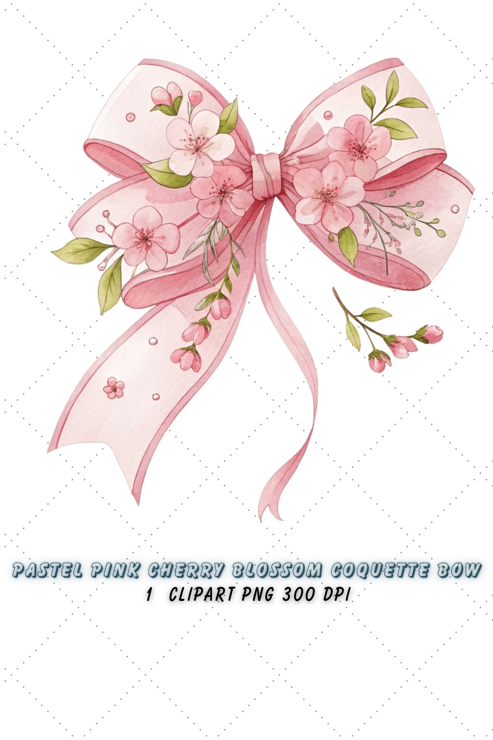 Pastel Pink Cherry Blossom Coquette Bow Clipart pinterest preview image.