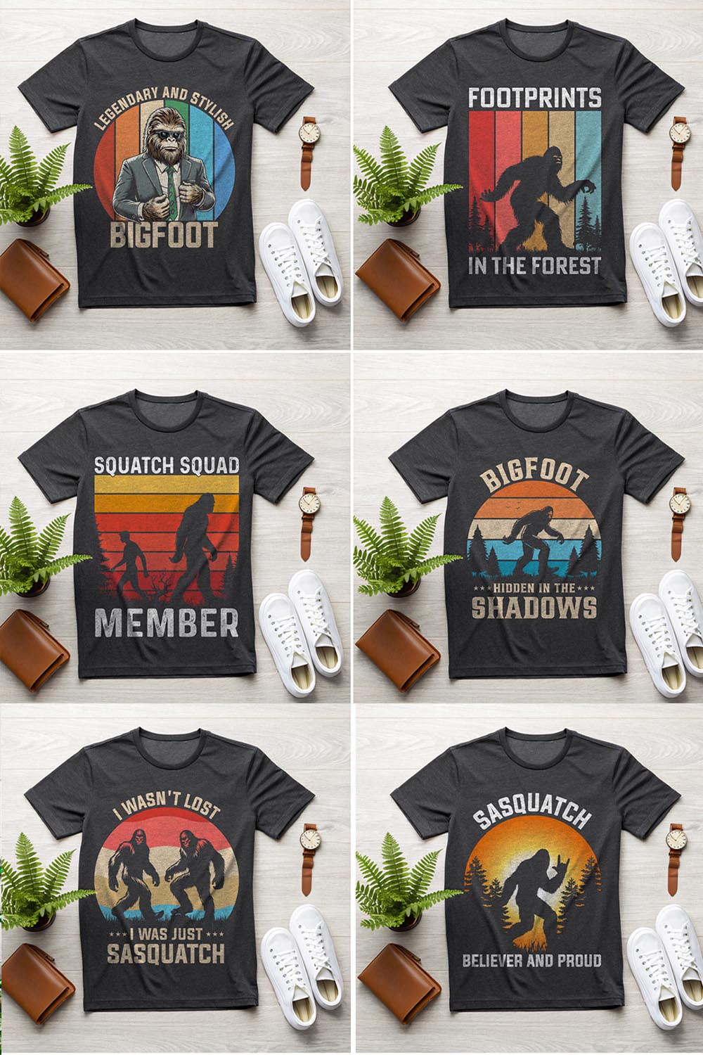 17+ Bigfoot Sasquatch Retro Vintage T-Shirt Design Bundle pinterest preview image.