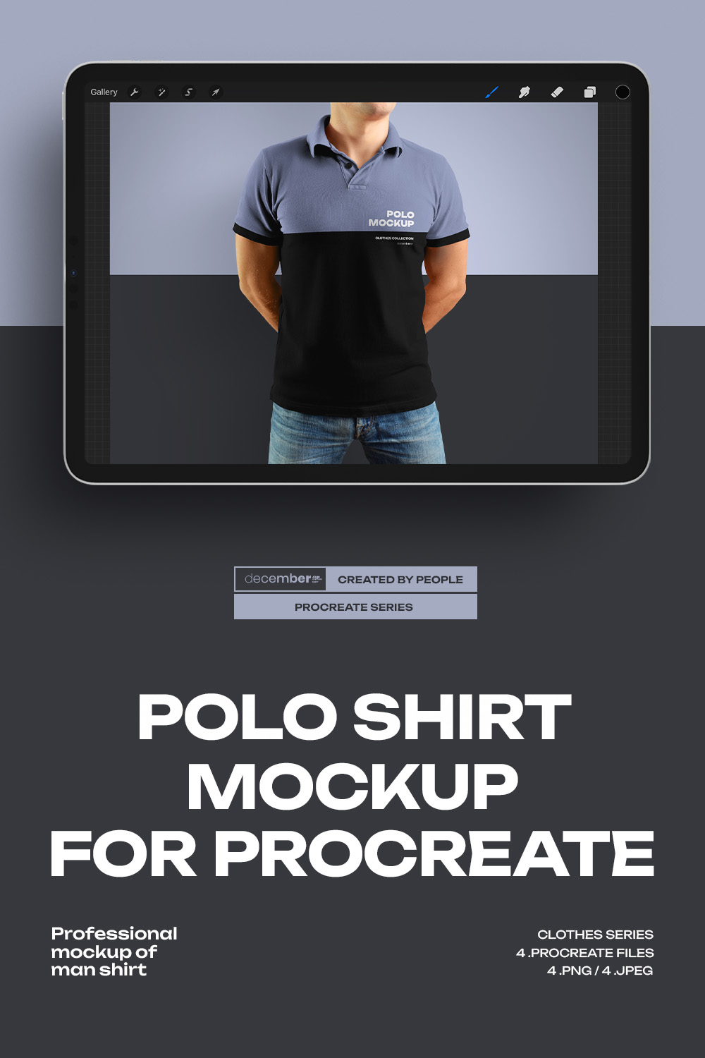 6 Mockups Polo Shirt for Procreate on the iPad pinterest preview image.