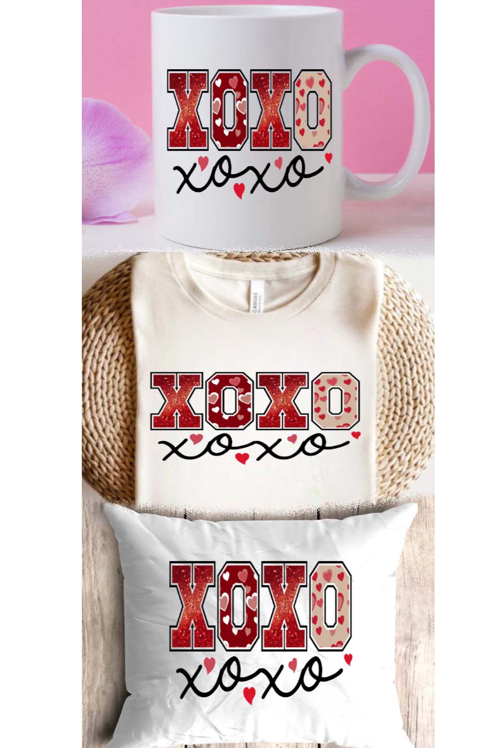 Glitter XOXO Valentine T-shirt PNG pinterest preview image.