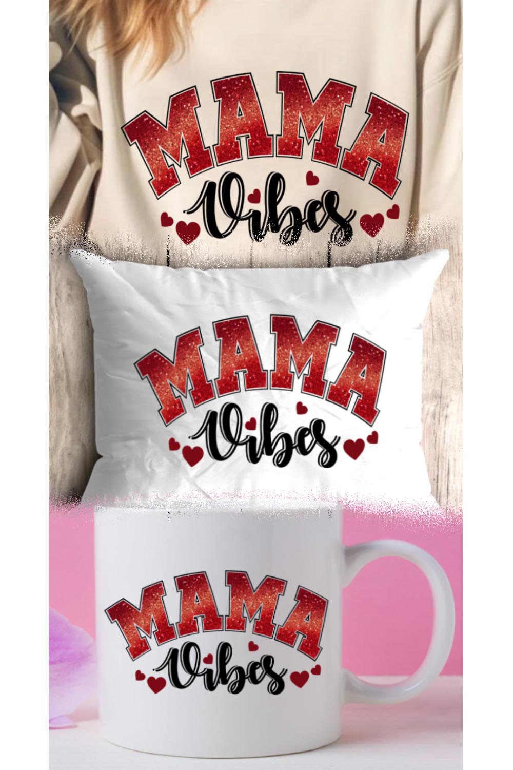 Mama Vibes - Mom Valentine Design | Cute & Trendy Mom PNG pinterest preview image.