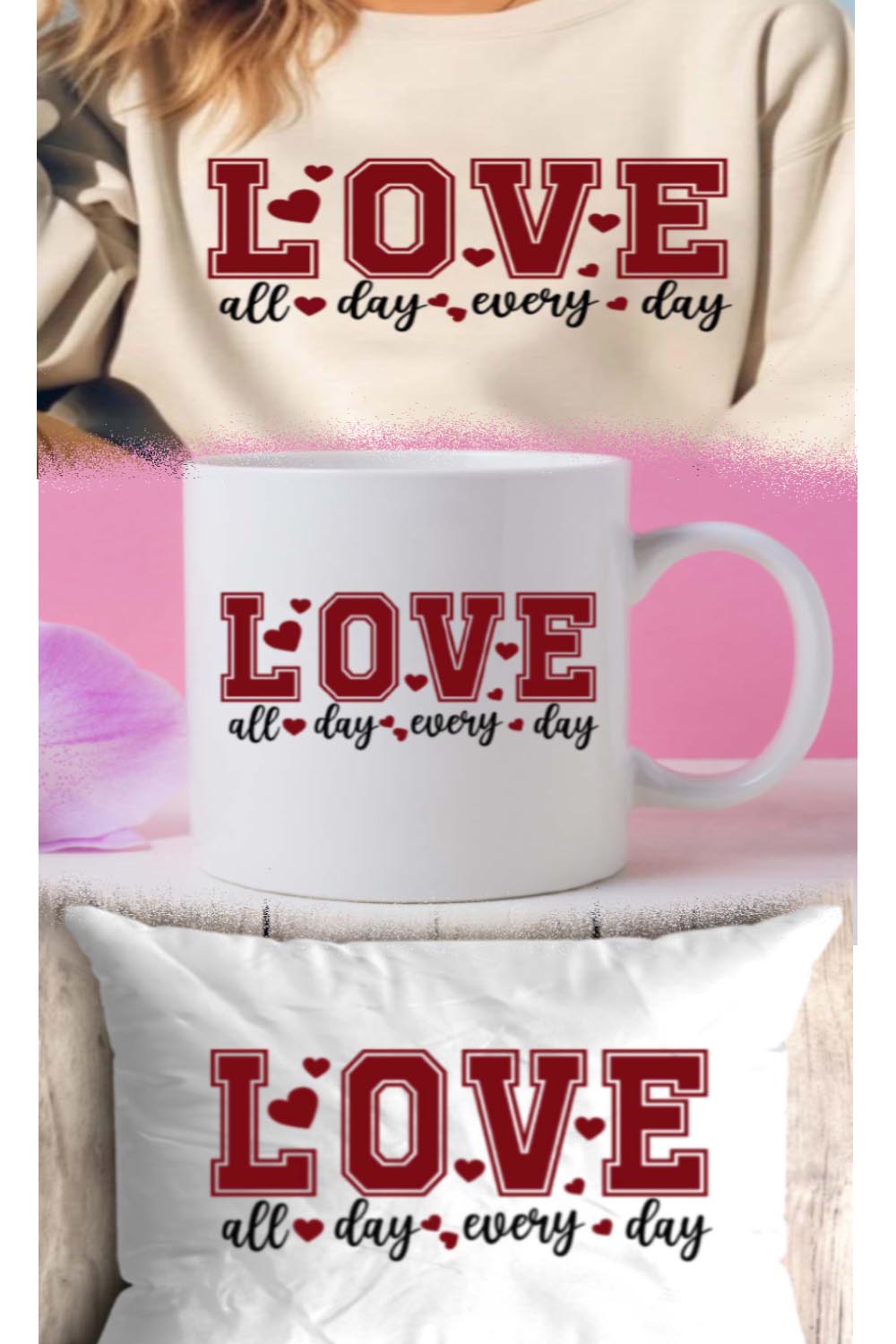 Valentine's Love All Day Every Day PNG – Romantic Sublimation Design pinterest preview image.