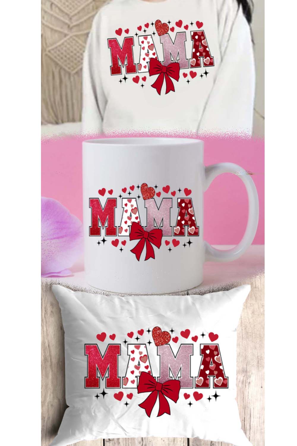 Mama Valentine’s Day Pattern Design – Cute & Trendy Print pinterest preview image.