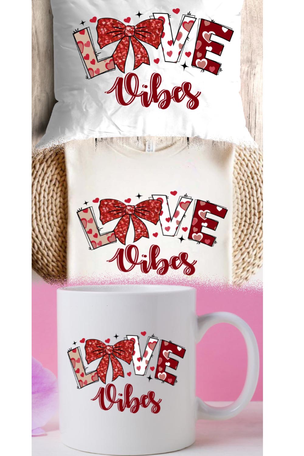 Love Vibes Valentine's Day PNG T-Shirt Design – Romantic & Trendy pinterest preview image.