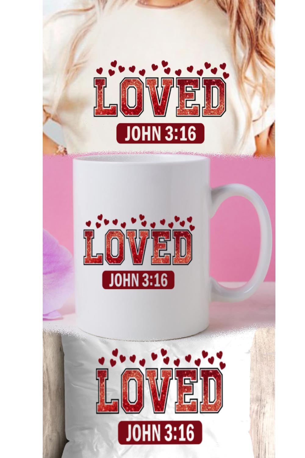 Christian Valentine's Loved John T-Shirt Design – Faith-Inspired Love pinterest preview image.