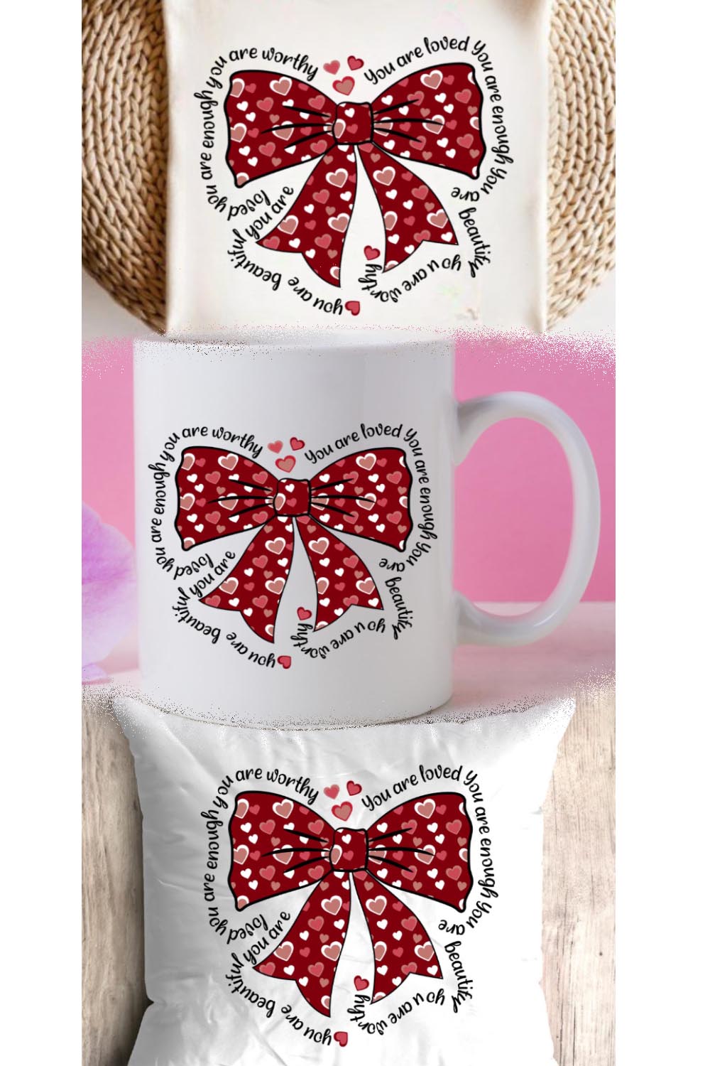 Red Valentine Coquette Bow Heart Design – Cute & Trendy Aesthetic pinterest preview image.