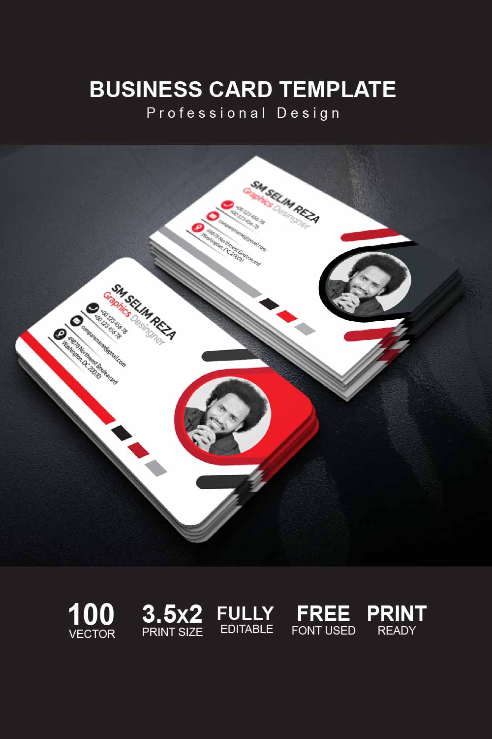 business card Template pinterest preview image.