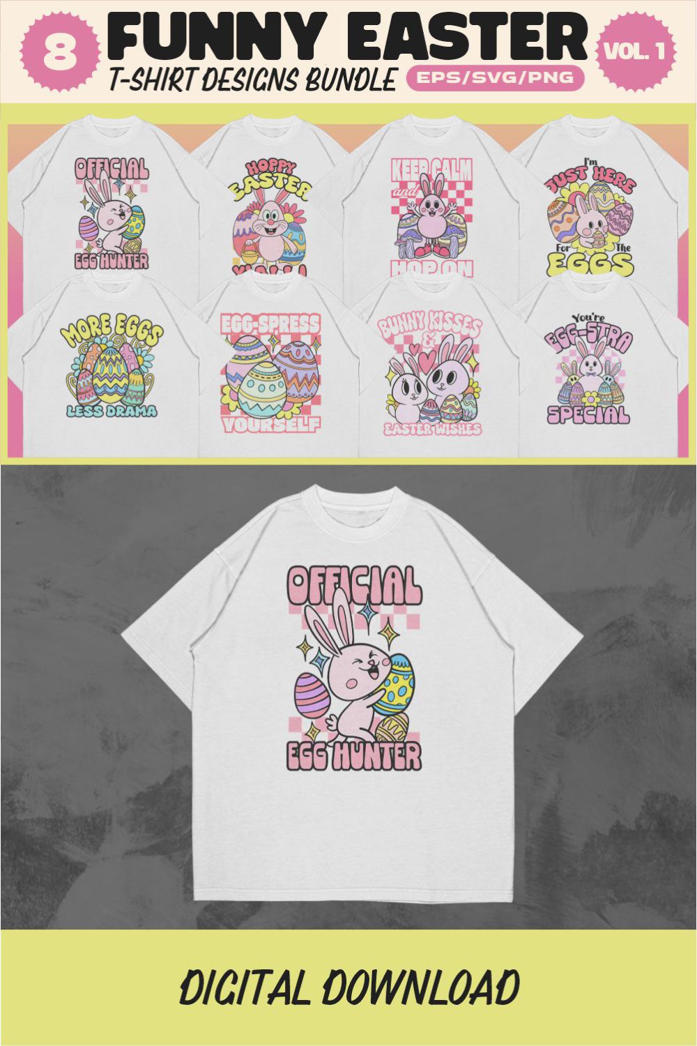 Funny Easter T-shirt Designs Bundle with Groove Style pinterest preview image.