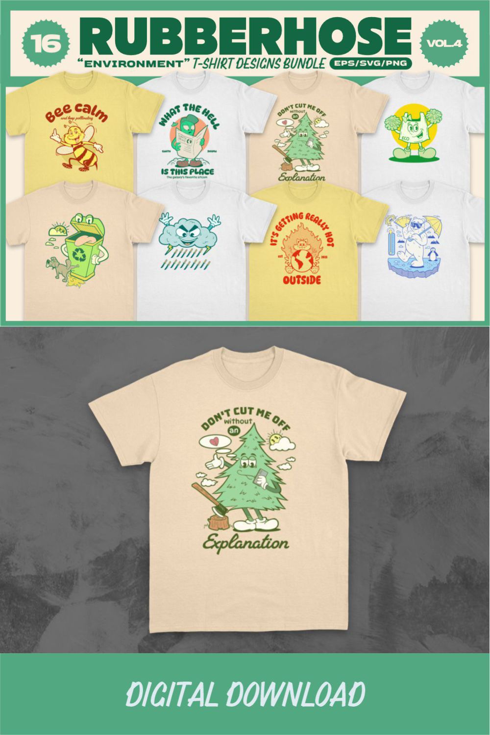 Rubberhose Environment T-shirt Designs Vector Bundle pinterest preview image.