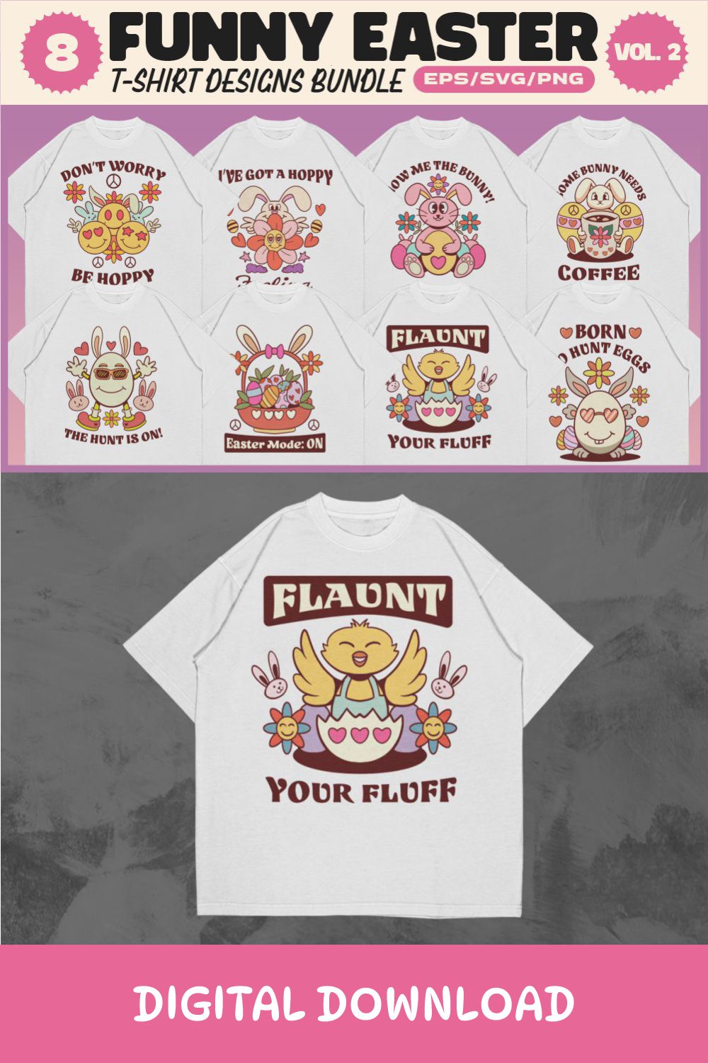 Funny Easter T-shirt Designs with Groove Style v2 pinterest preview image.