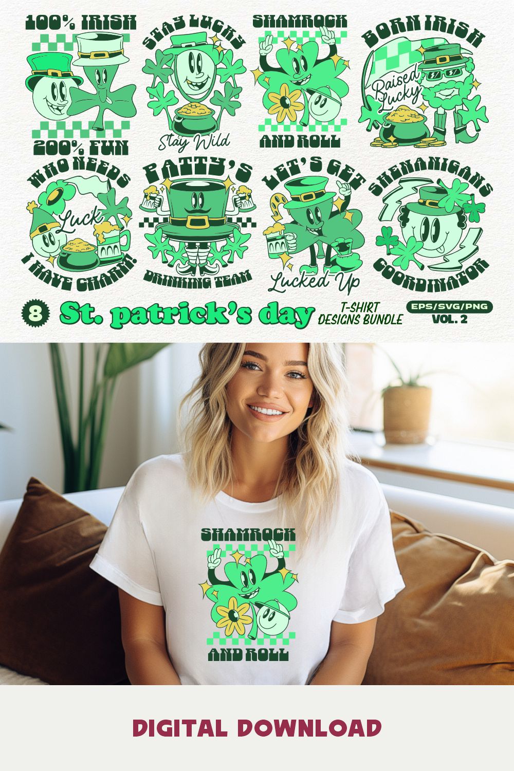 St Patrick's Day Vector T-shirt Designs Bundle v2 pinterest preview image.