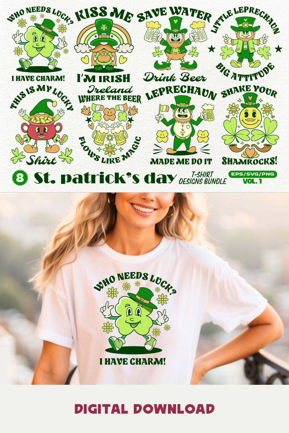 St Patrick's Day T-shirt Designs Vector v1 pinterest preview image.