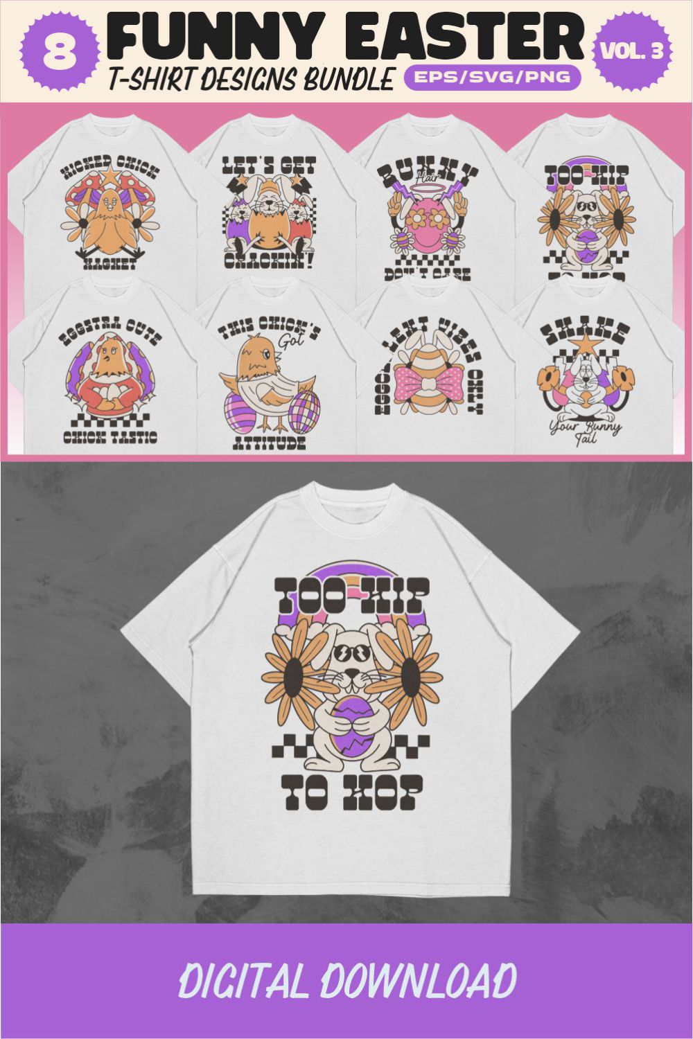 Groove Funny Easter T-shirt Designs Vector Bundle v3 pinterest preview image.