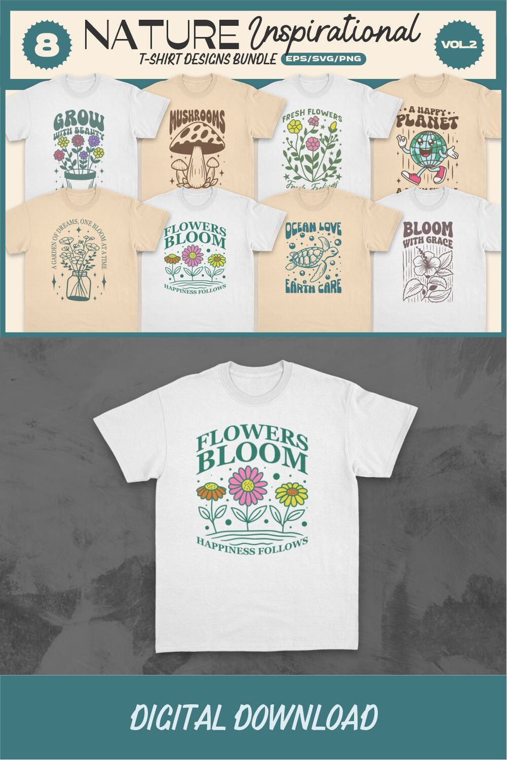 Nature Inspirational T-shirt Designs Vector Bundle pinterest preview image.