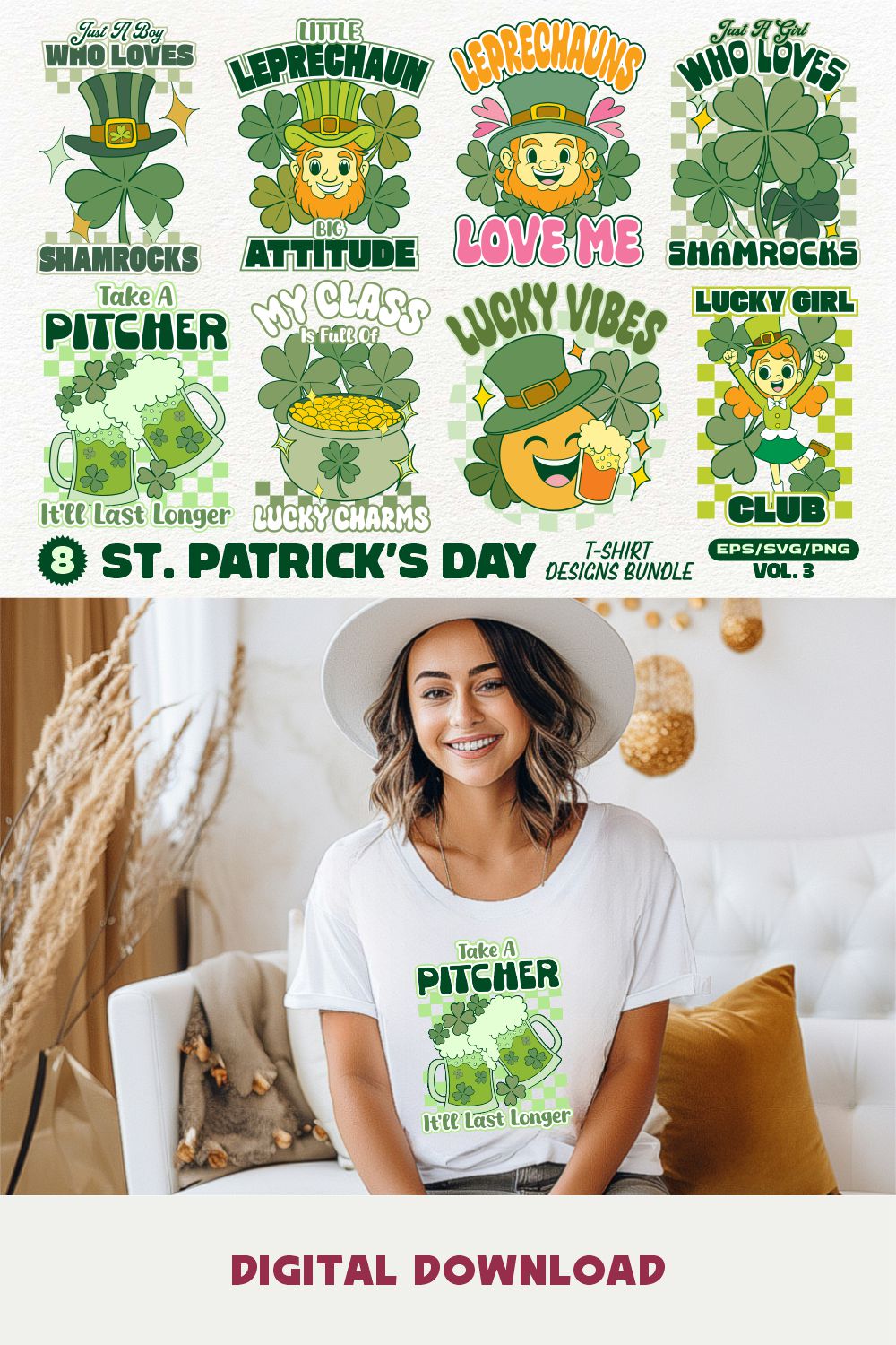 St Patrick's Day T-shirt Designs Vector Bundle v3 pinterest preview image.