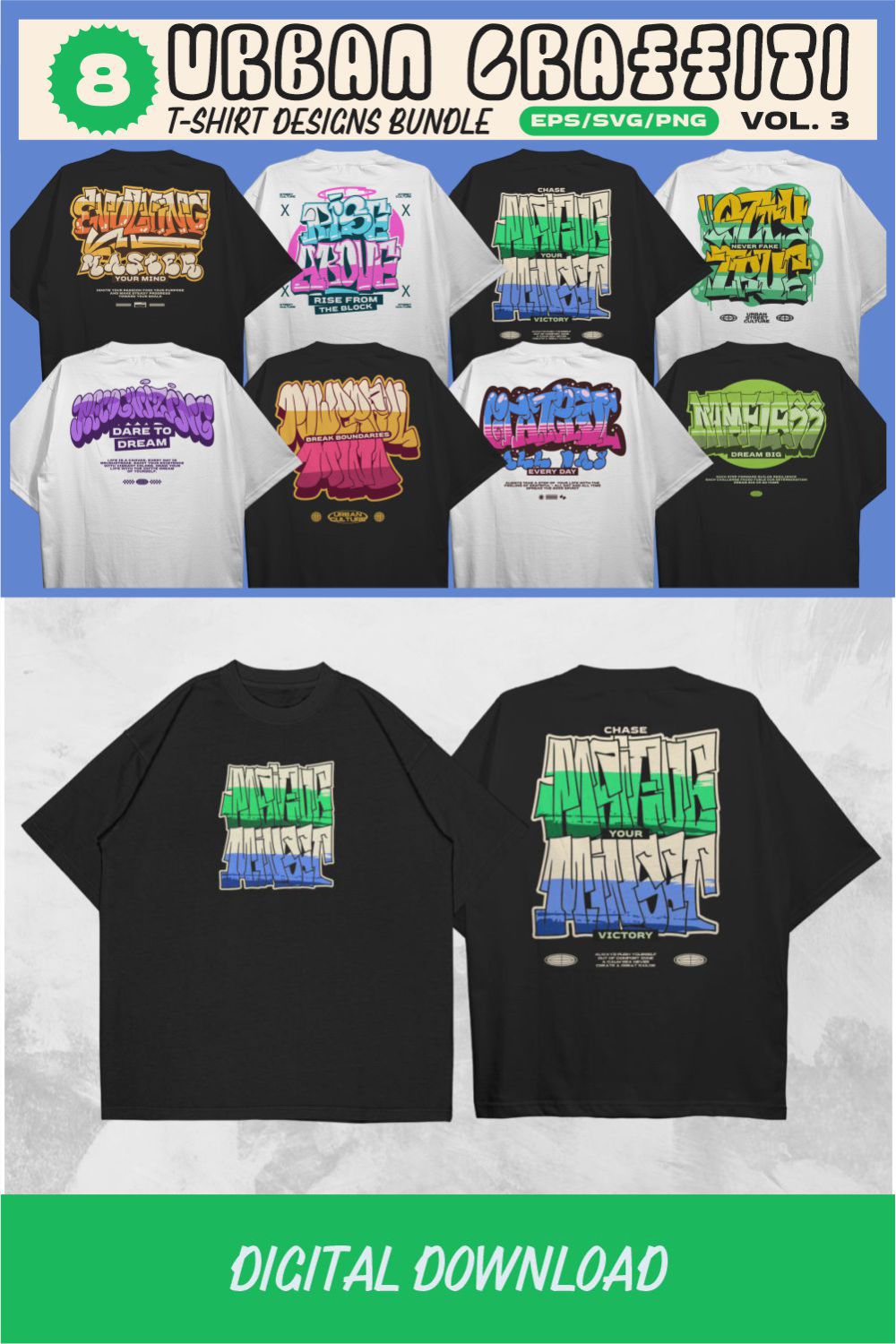 Urban Graffiti Vector T-shirt Designs Bundle v3 pinterest preview image.