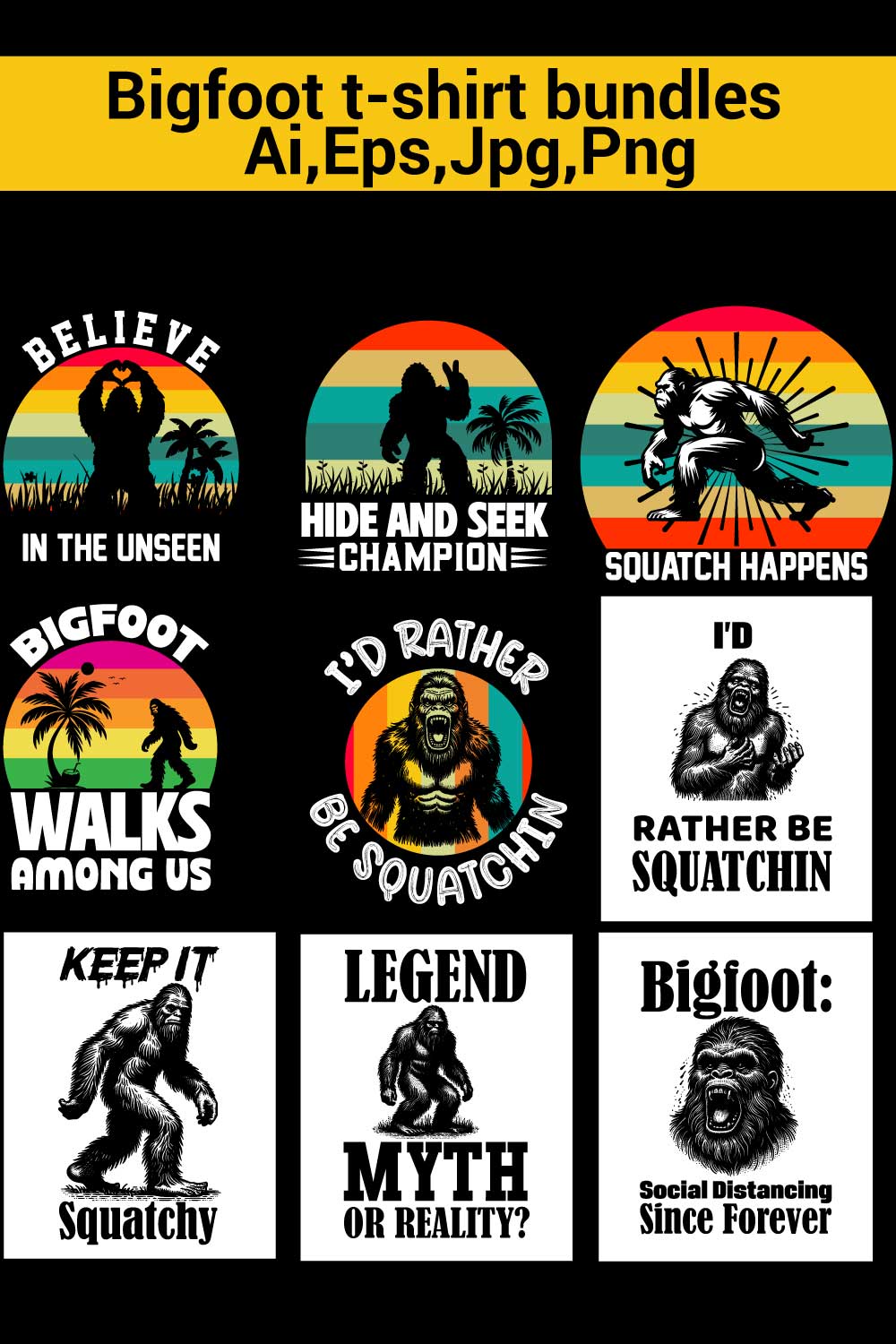 Bigfoot t-shirt bundles pinterest preview image.