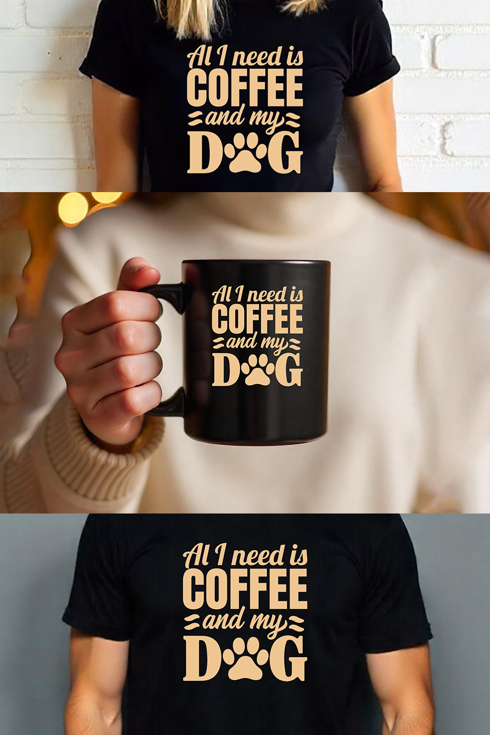 Dog and coffee lover t-shirt graphic pinterest preview image.