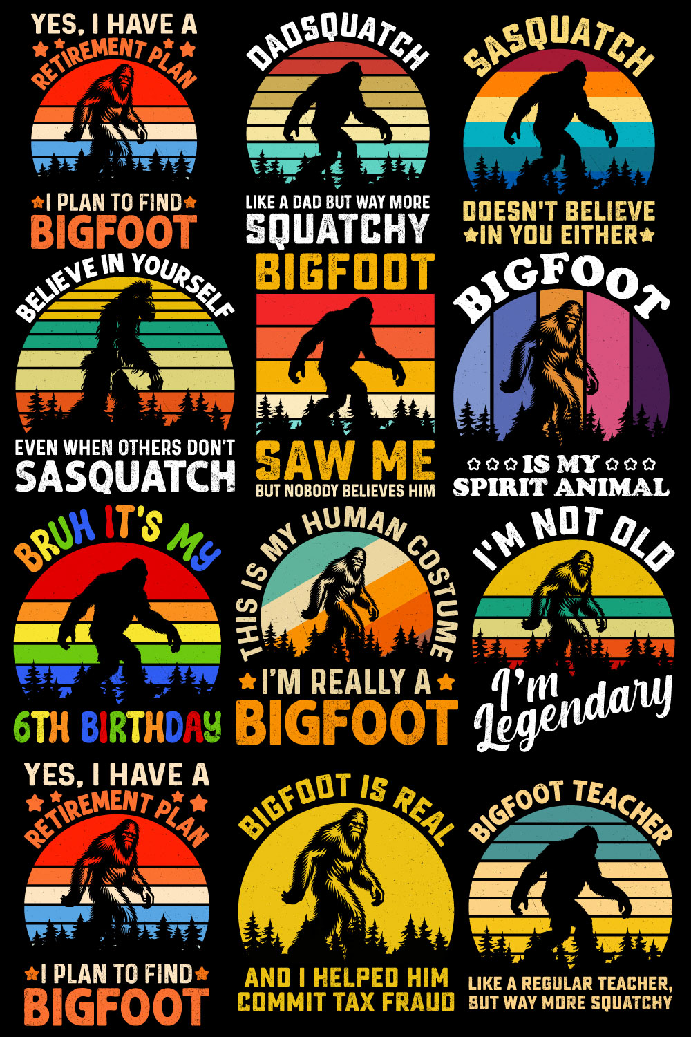 Bigfoot Vintage T Shirt Design Bundle Vol-1 pinterest preview image.