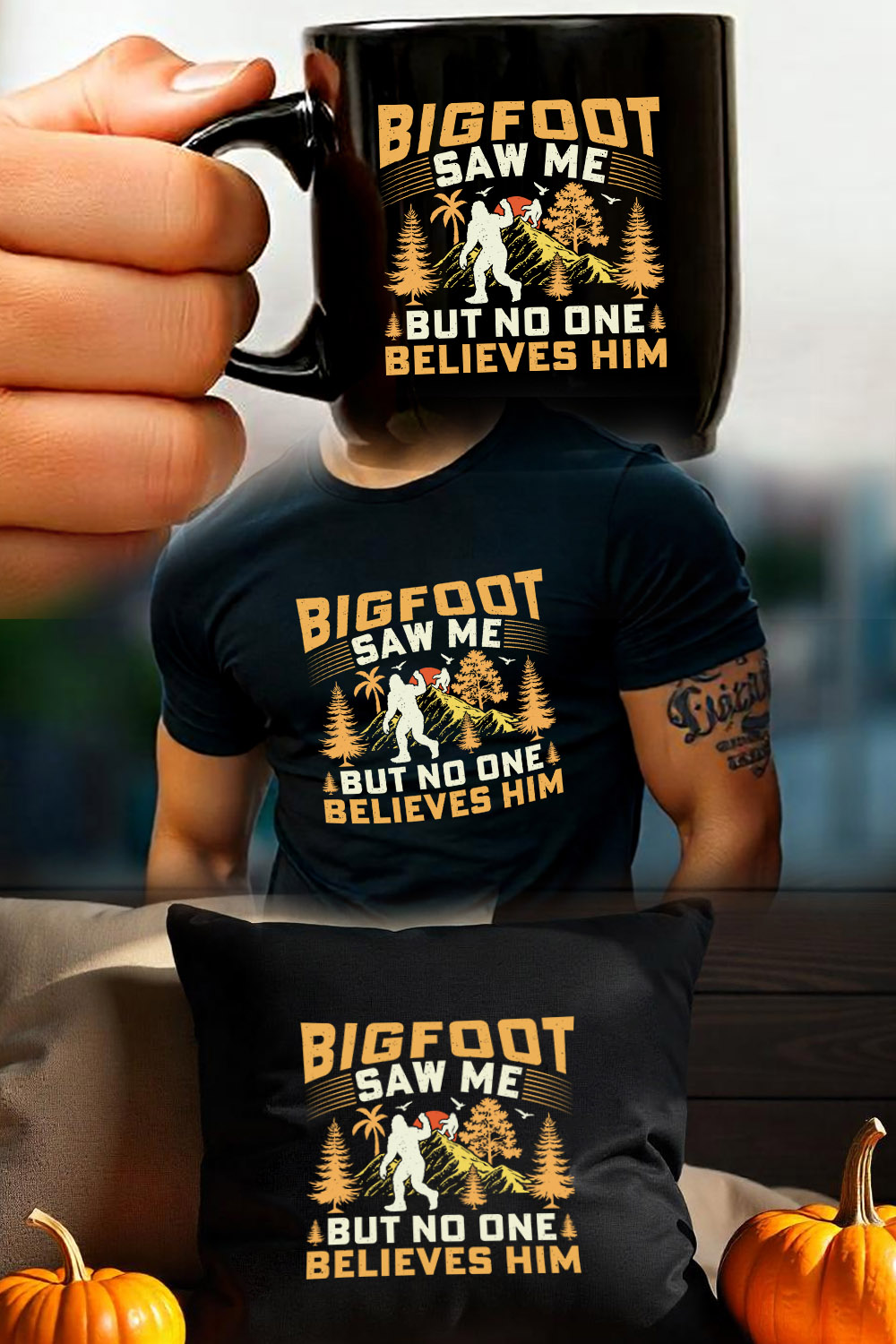 Saw Me But No One Believes Him Bigfoot Sasquatch Sublimation T-Shirt Graphic pinterest preview image.