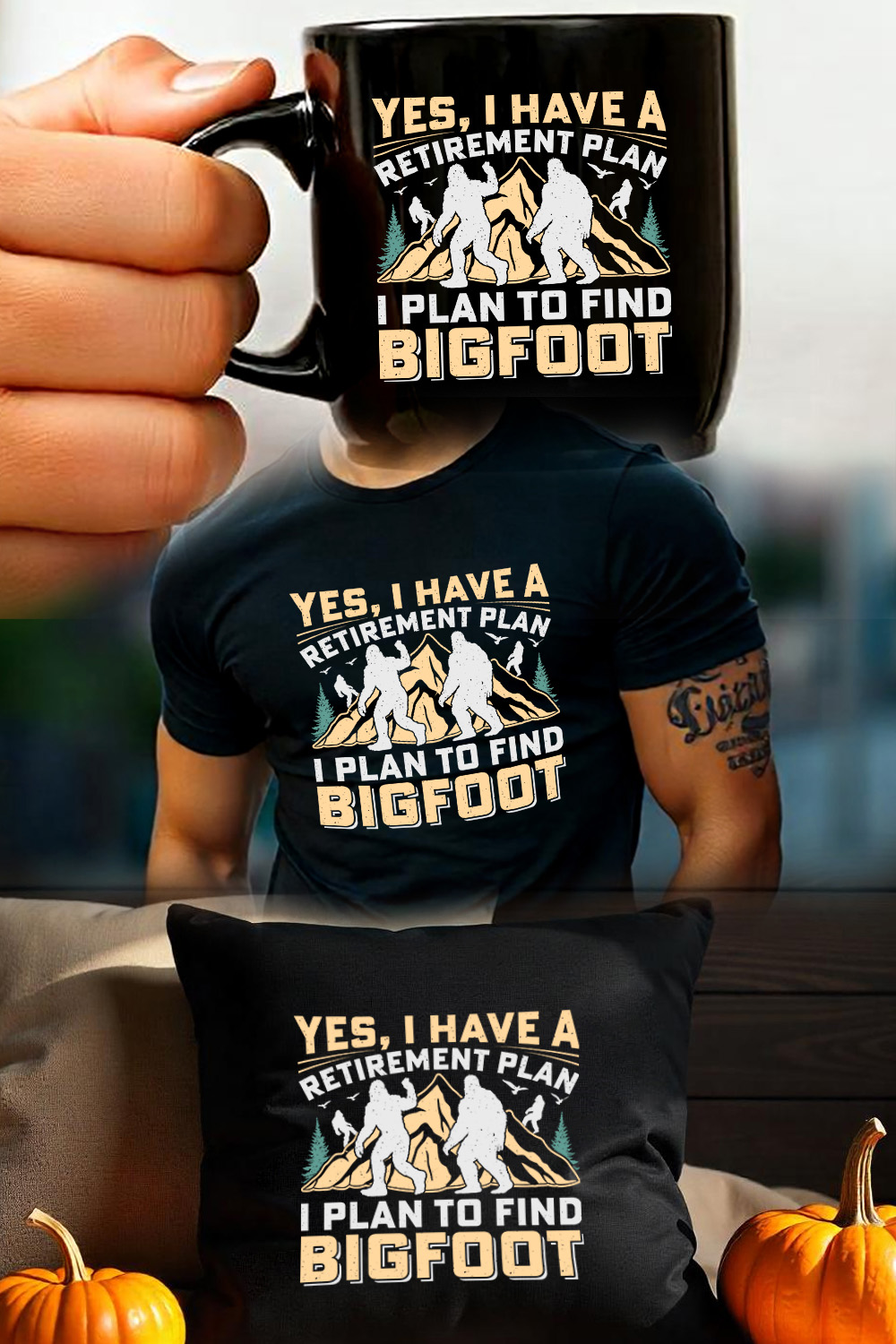 Yes, I Have a Retirement Plan I Plan to Find Bigfoot Sasquatch Sublimation Retro T-Shirt Graphic pinterest preview image.