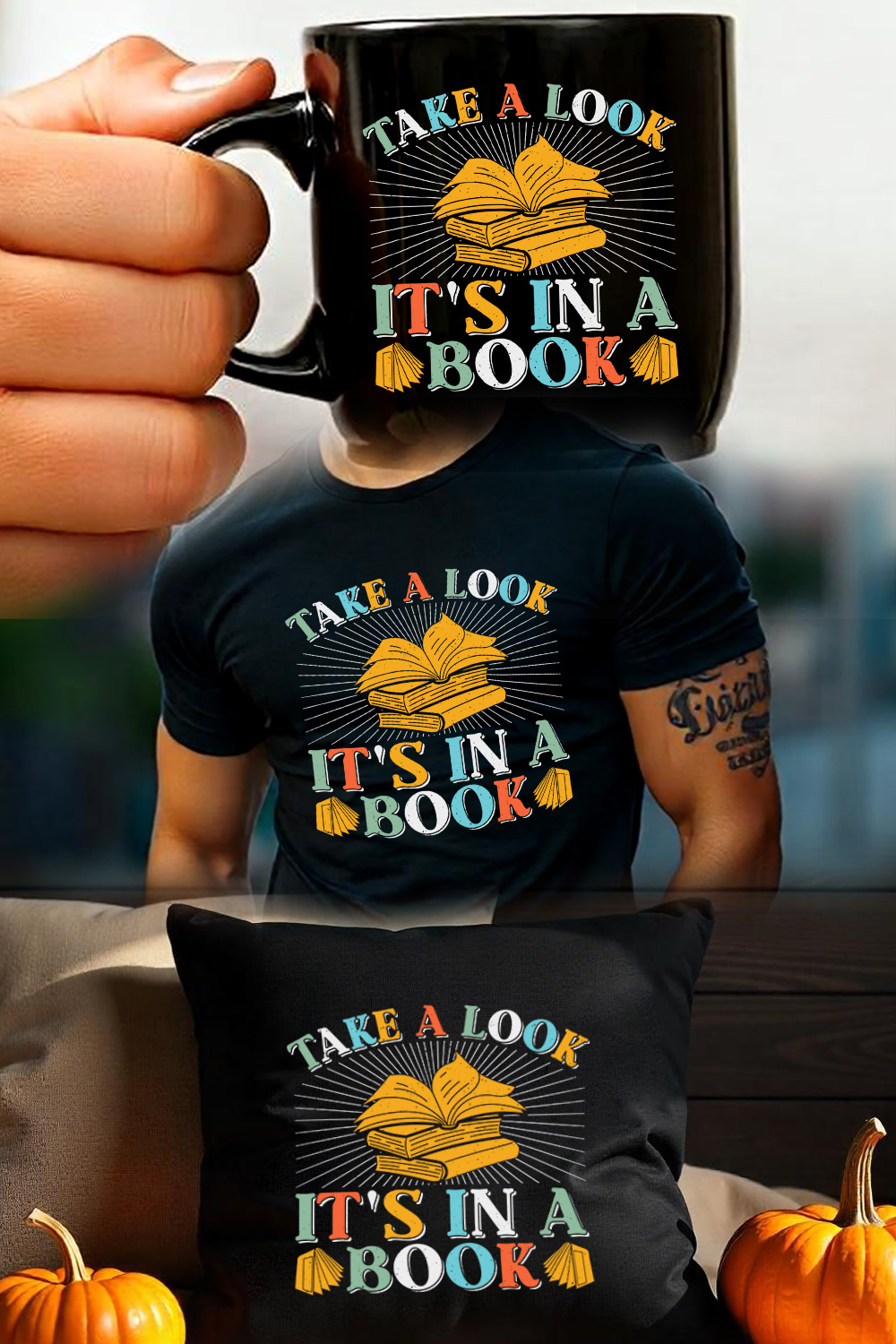 Take A Look It's in A Book Reading Sublimation Retro T-Shirt Vector Graphic pinterest preview image.