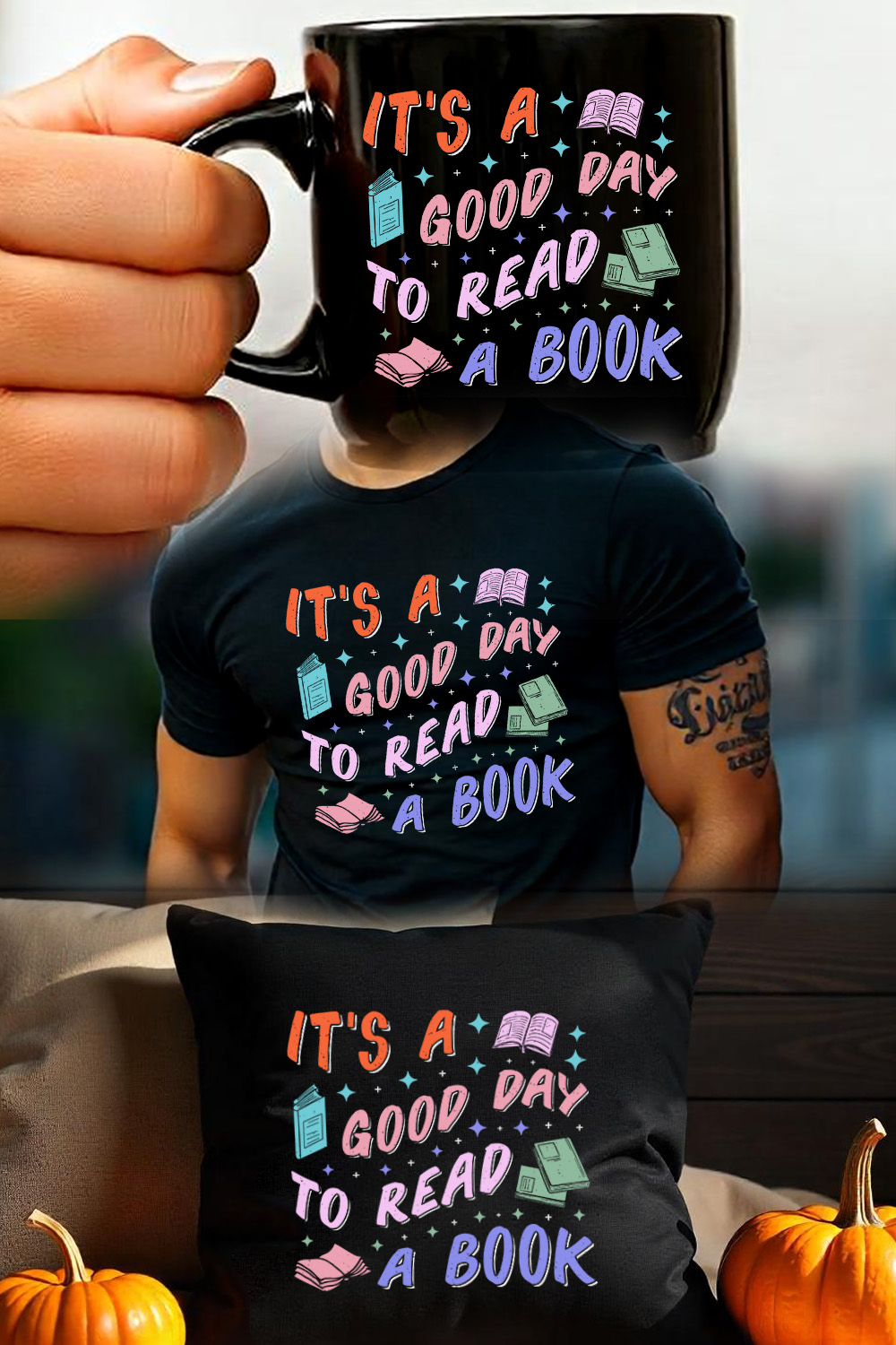 It's A Good Day to Read a Book Read Book Reading Sublimation Retro Vintage T-Shirt Vector Graphic Design pinterest preview image.