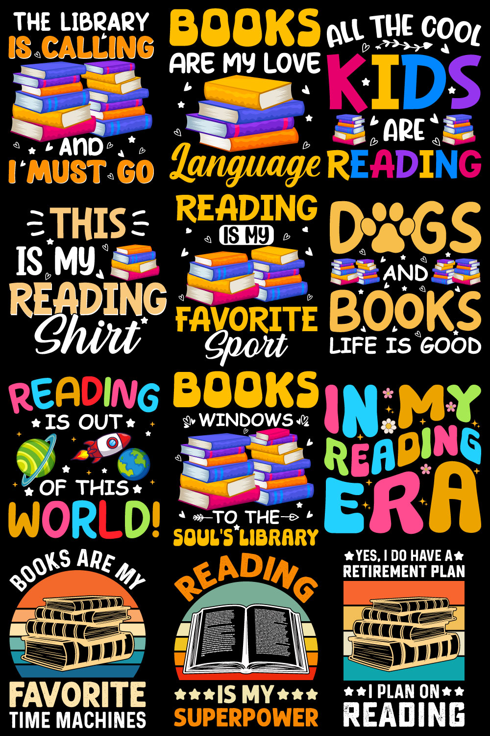 20 Reading T Shirt Design Bundle Vol-1 pinterest preview image.