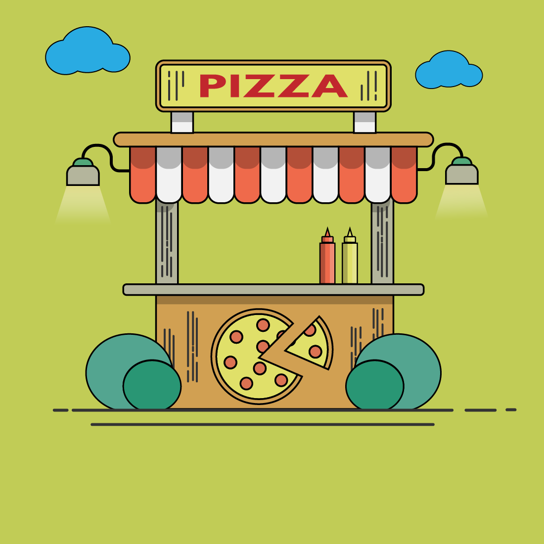 Pizza shop illustration with yellow background preview image.