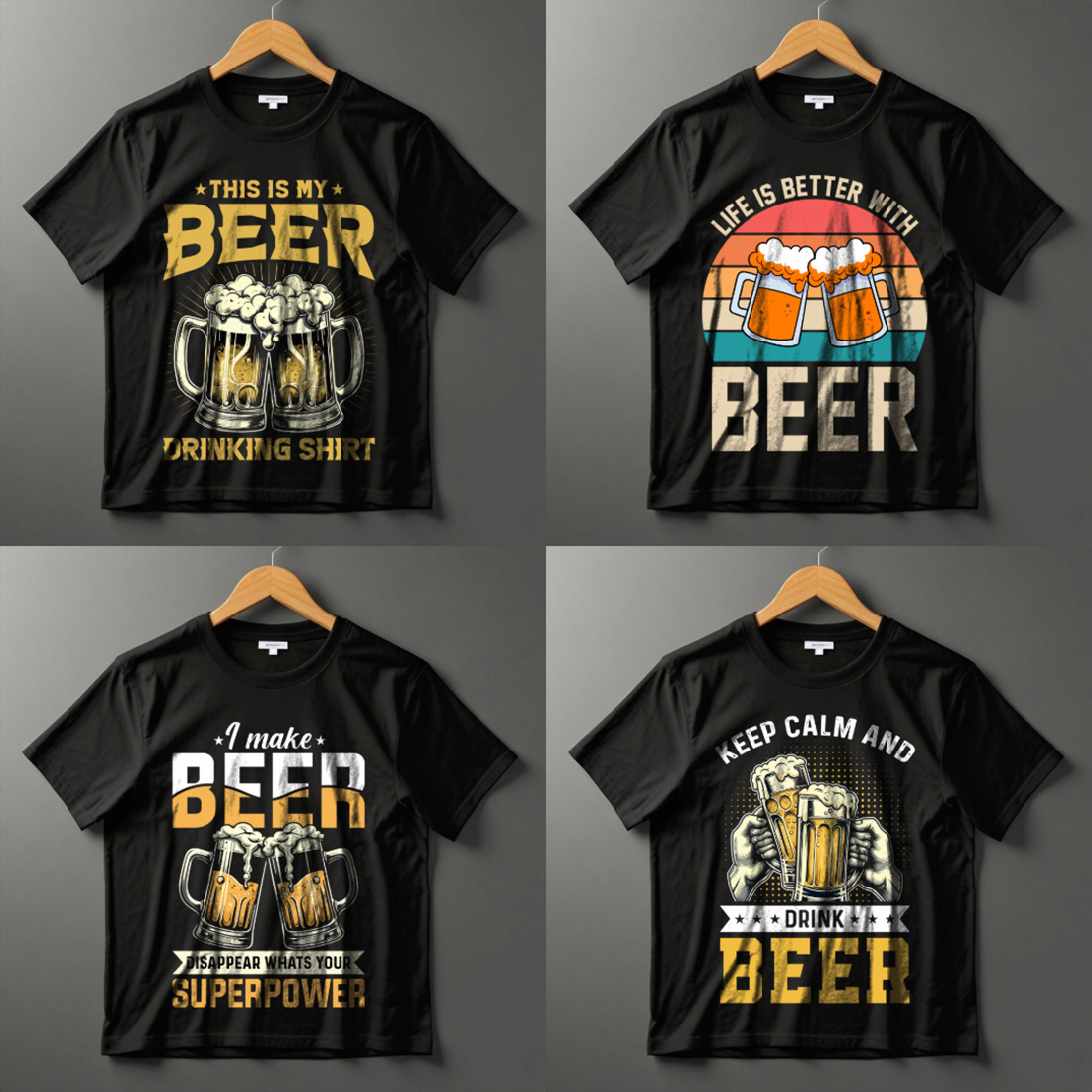 10+ Beer T-Shirt Design Bundle | Funny, Vintage & Retro Beer Lover Graphics preview image.