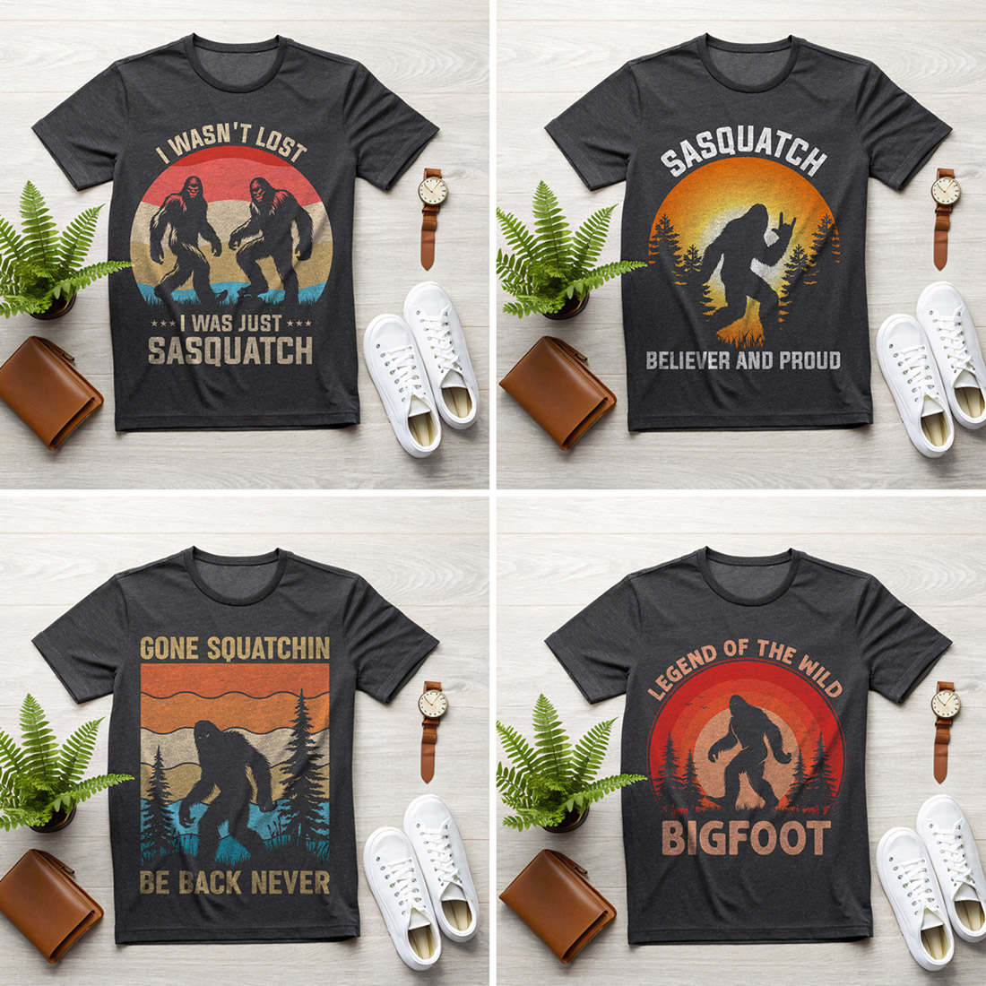 17+ Bigfoot Sasquatch Retro Vintage T-Shirt Design Bundle preview image.