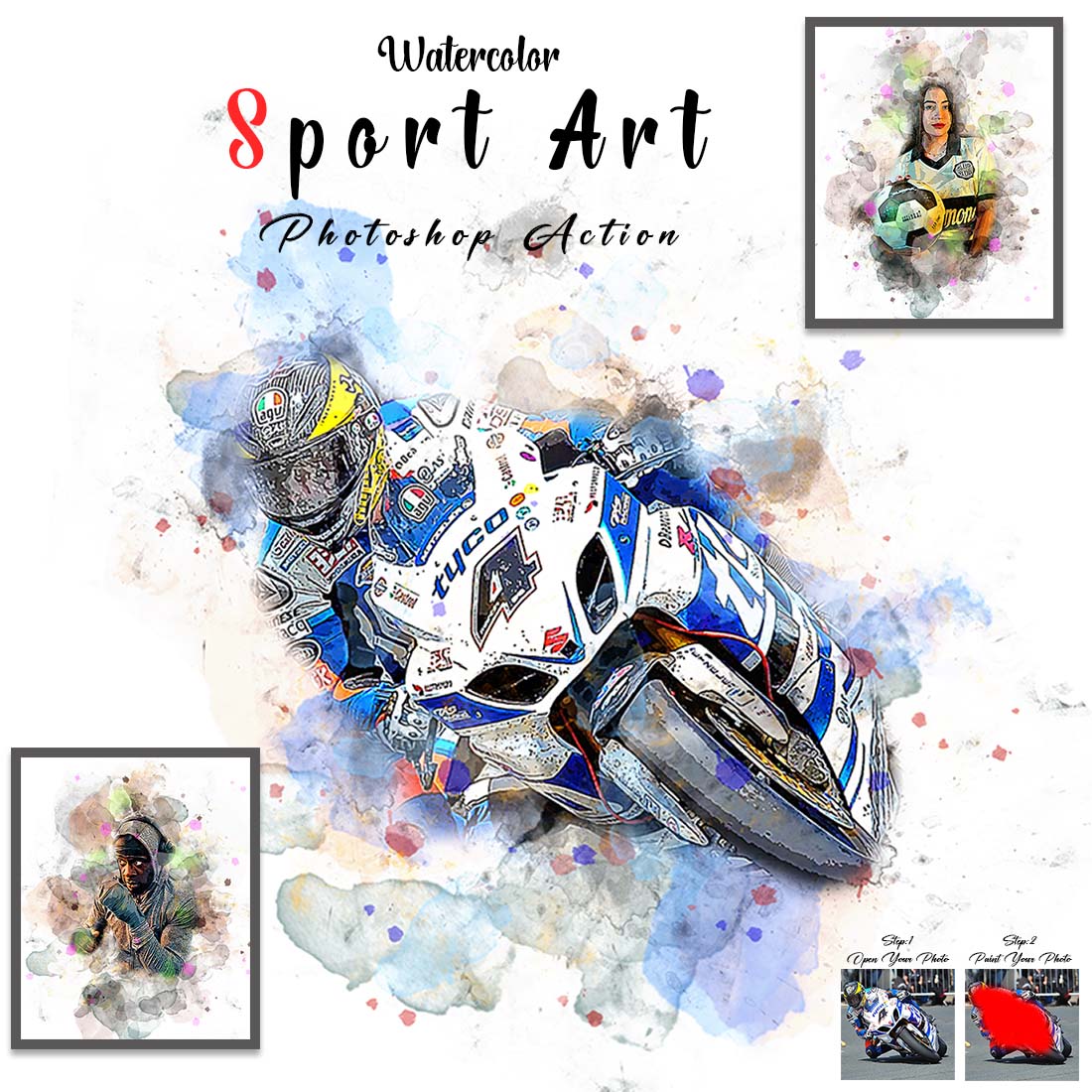 Watercolor Sport Art Photoshop Action cover image.