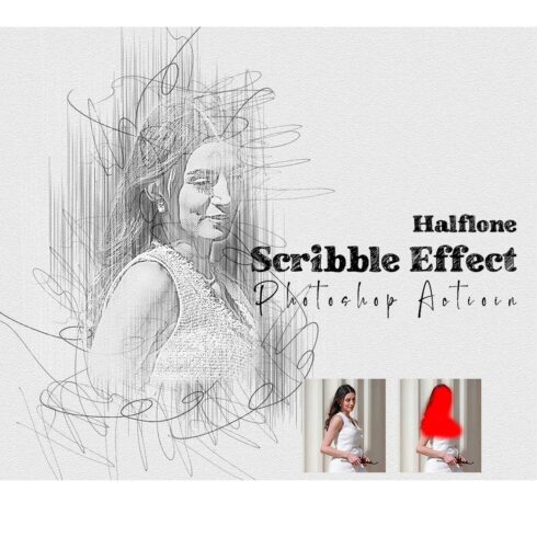 Halftone Scribble Effect Photoshop Action cover image.