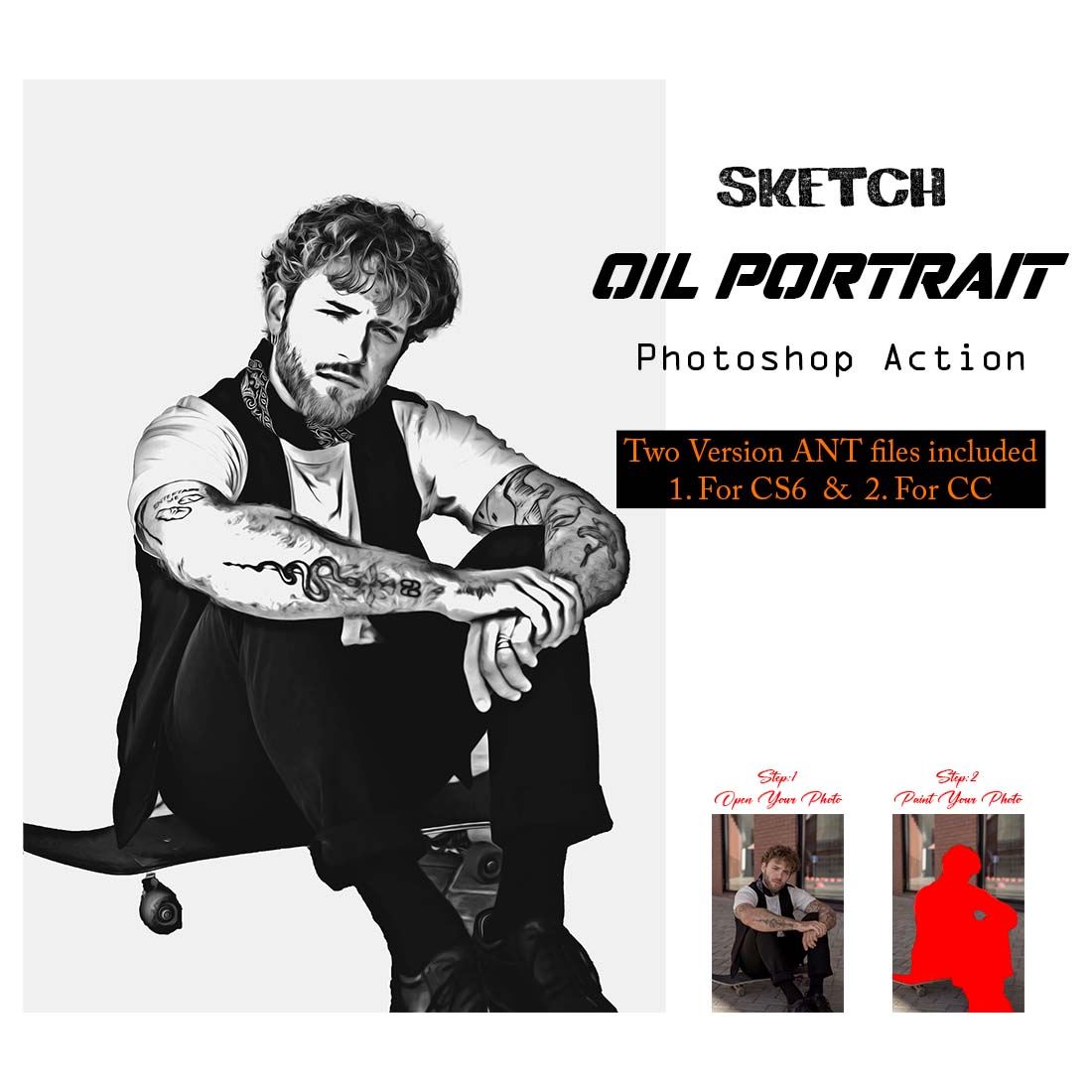 Sketch Oil Portrait Photoshop Action cover image.