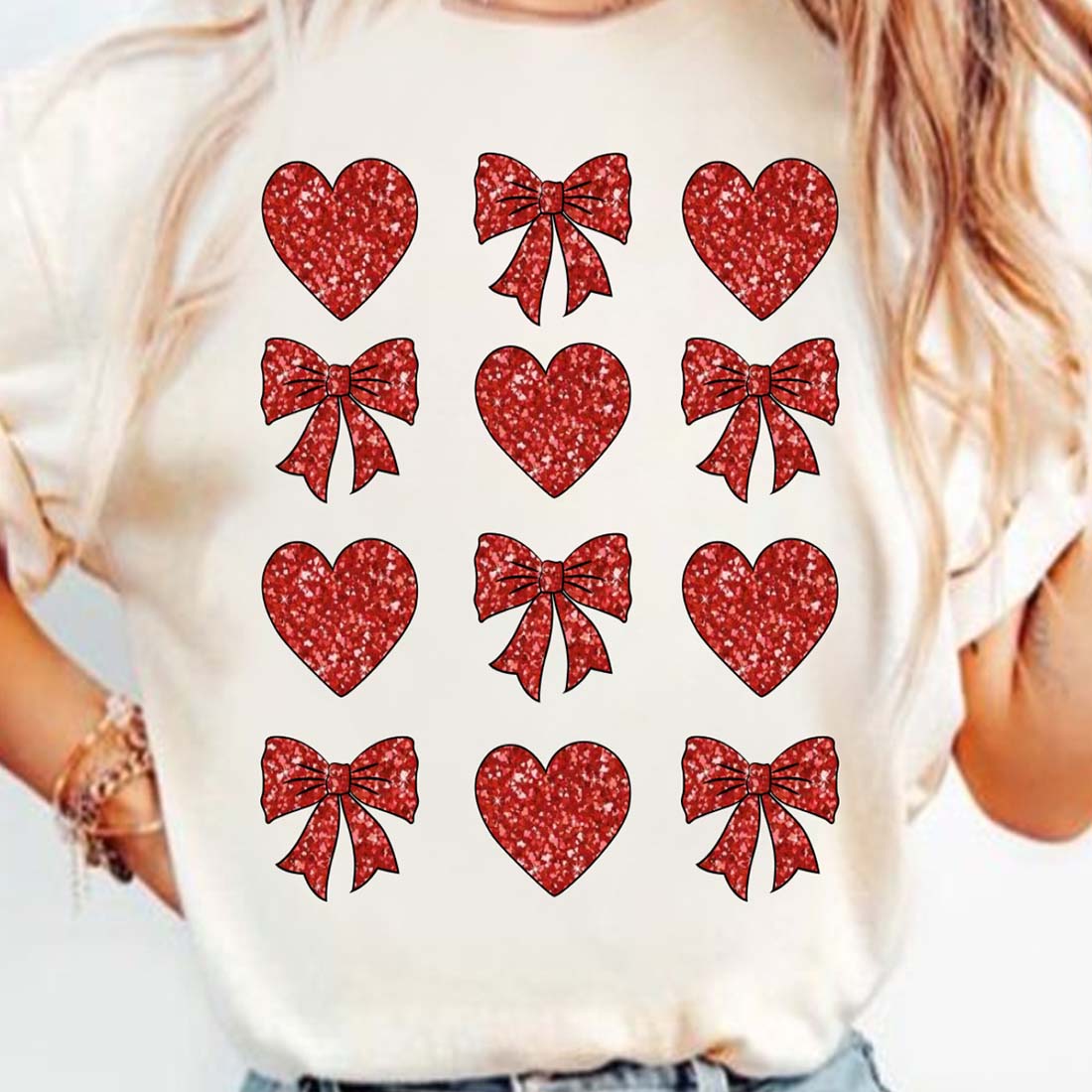 Glitter Red Heart Valentine Coquette Bow Clipart & Design cover image.