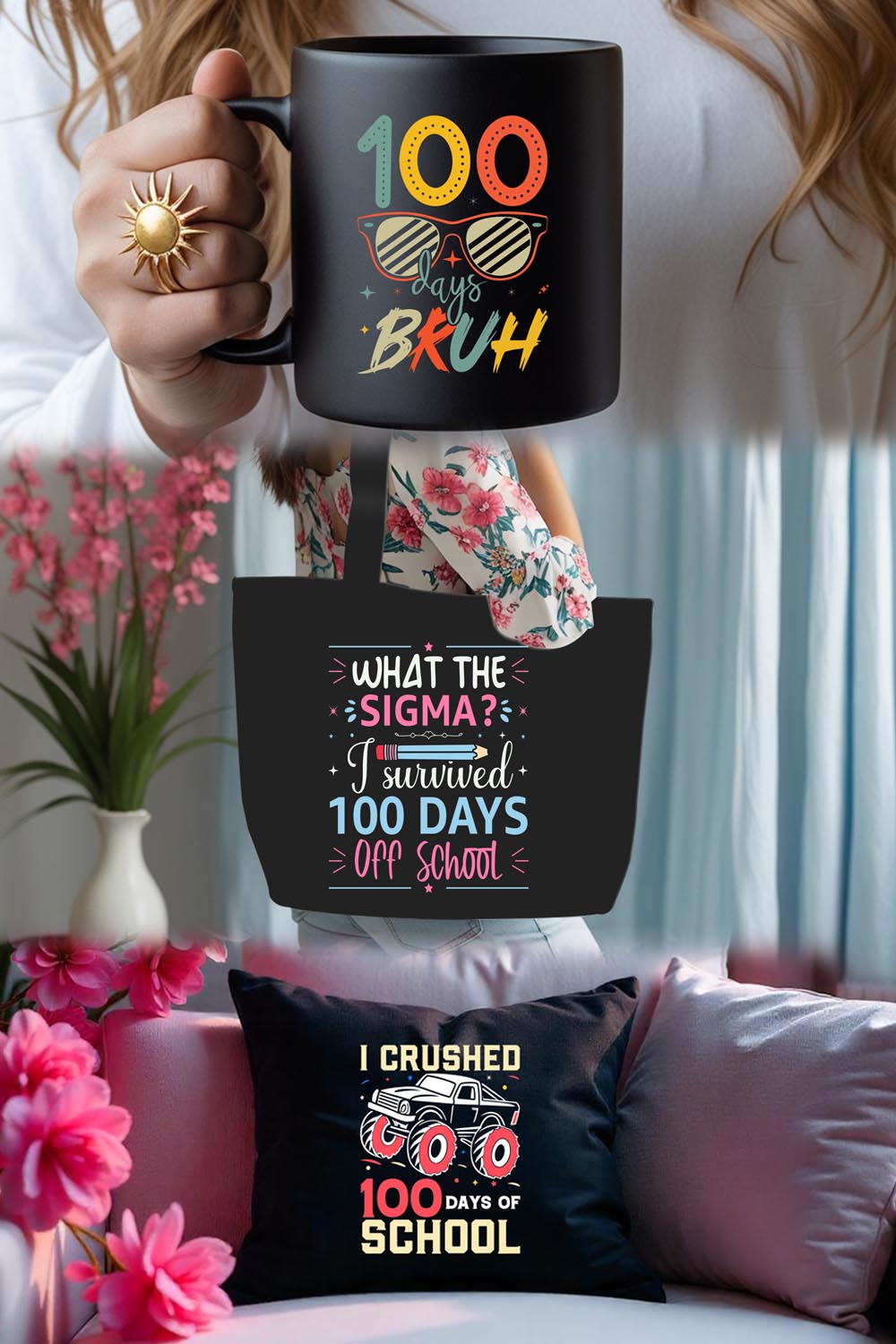 100 days of school graphic design bundle for school lover pinterest preview image.