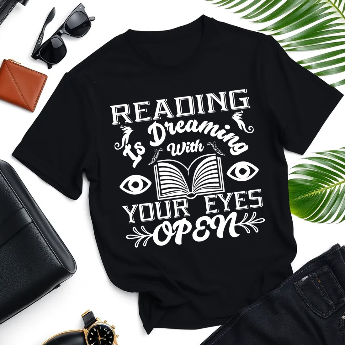 reading is dreaming with your eyes open converted 01 t shirt mockup 360