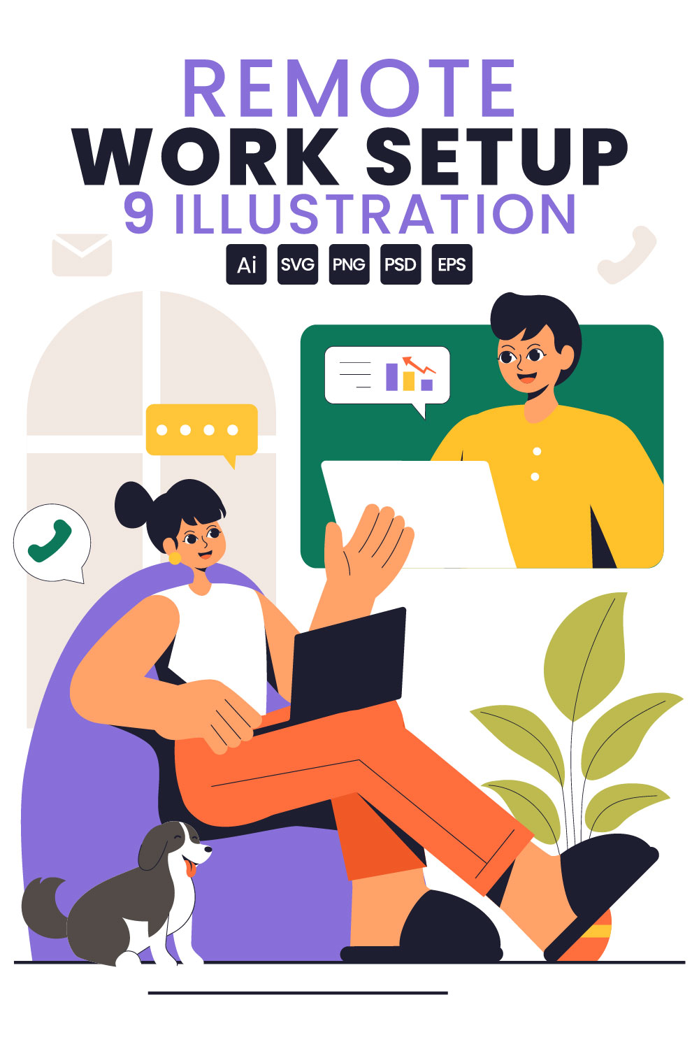 9 Remote Working Setup Illustration pinterest preview image.