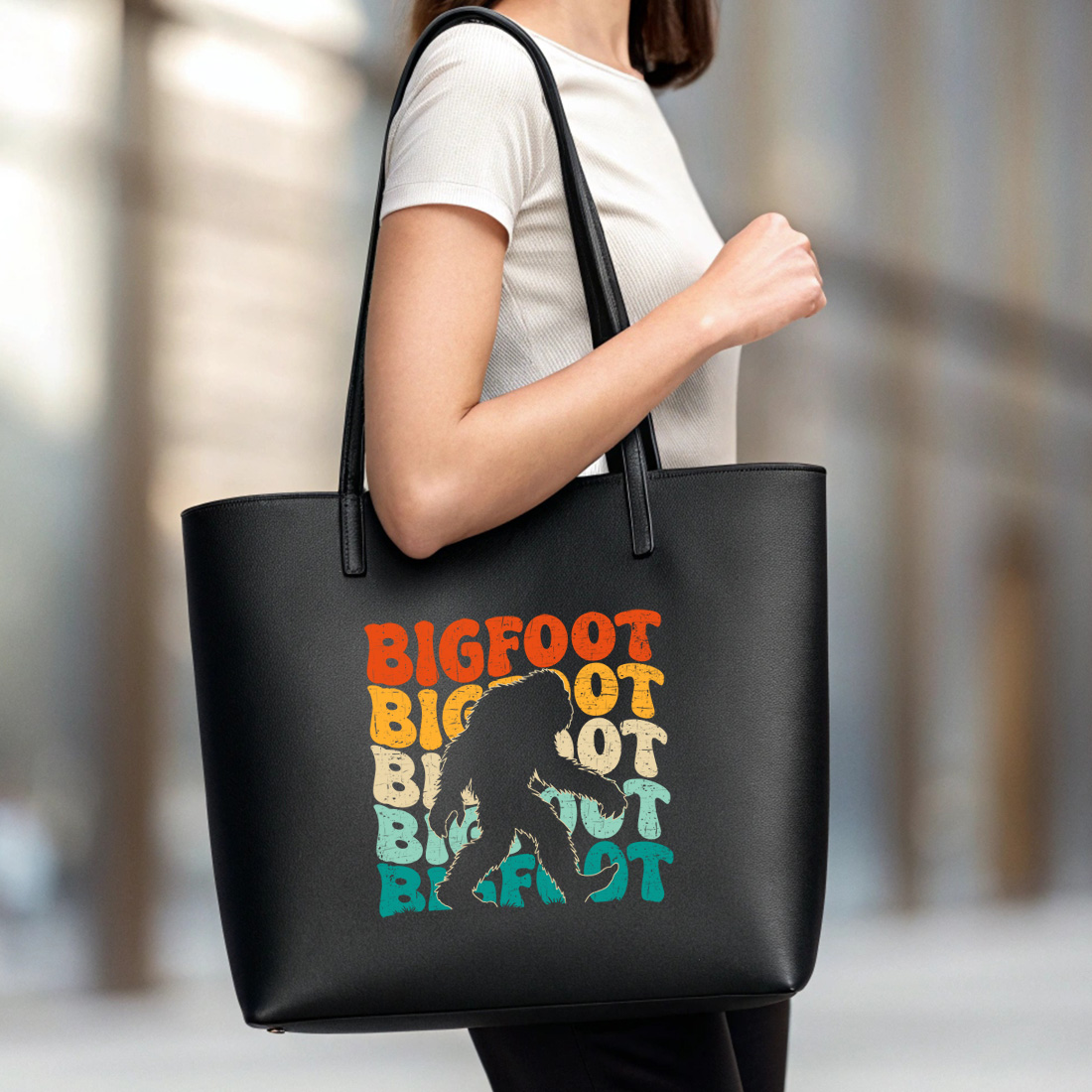 retro bigfoot t shirt design with vintage typography for outdoor and adventure lovers 6 black tote beg mock up 220