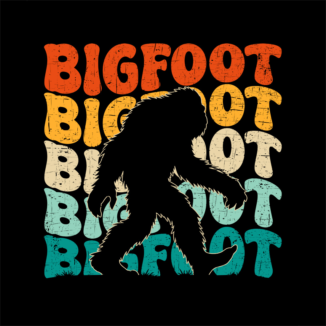 retro bigfoot t-shirt design with vintage typography for outdoor and adventure lovers preview image.