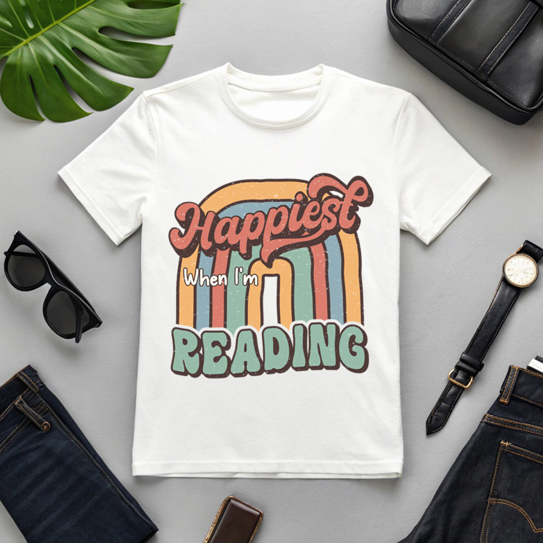 retro book lover t-shirt design - happiest when i'm reading vintage typography cover image.