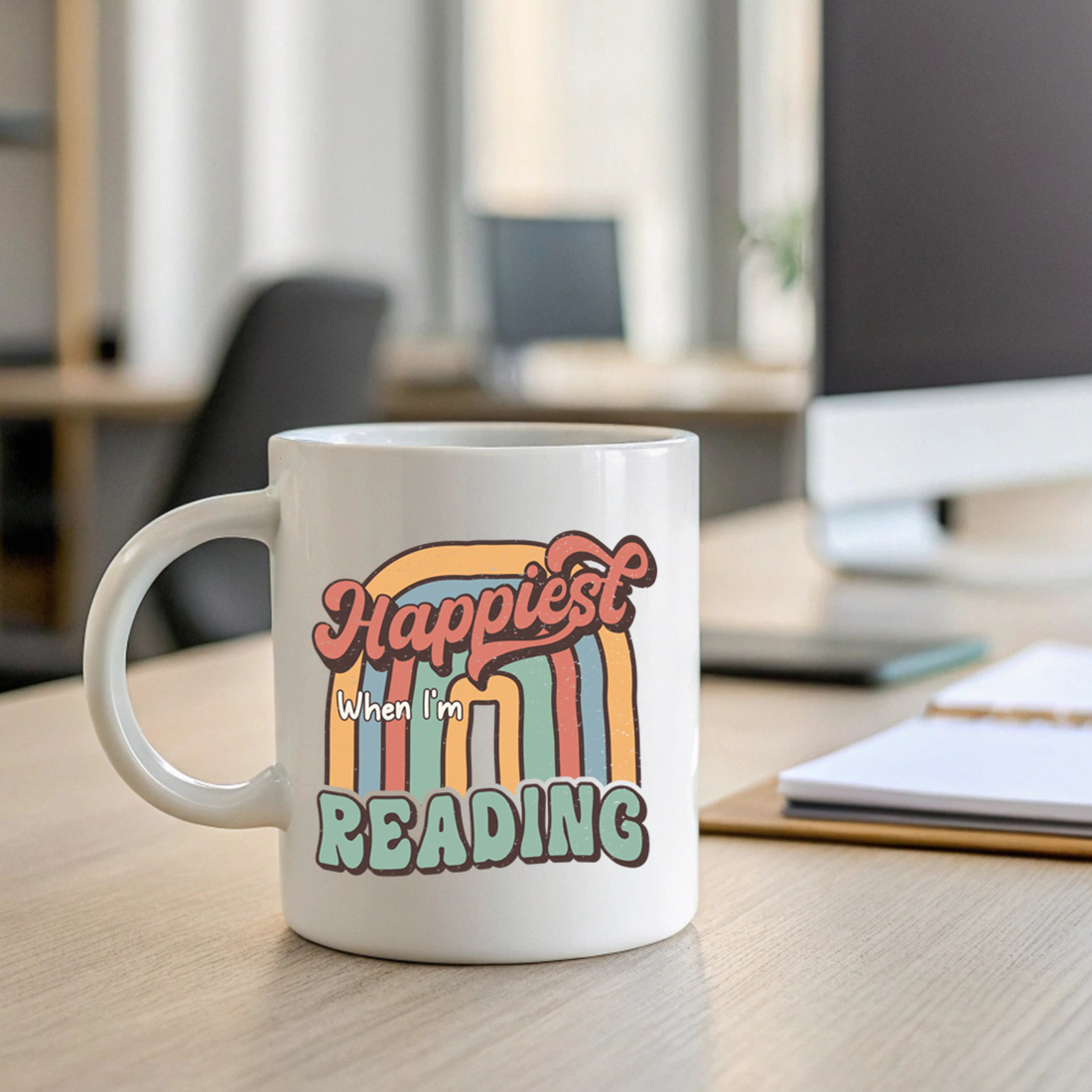 retro book lover t shirt design happiest when im reading vintage typography 2 with mug mock up 77