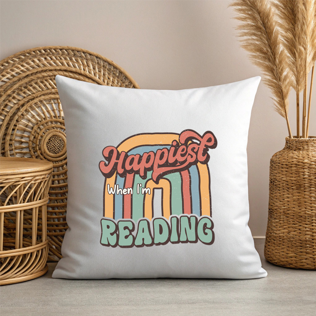 retro book lover t shirt design happiest when im reading vintage typography 3 with pillow mock up 250