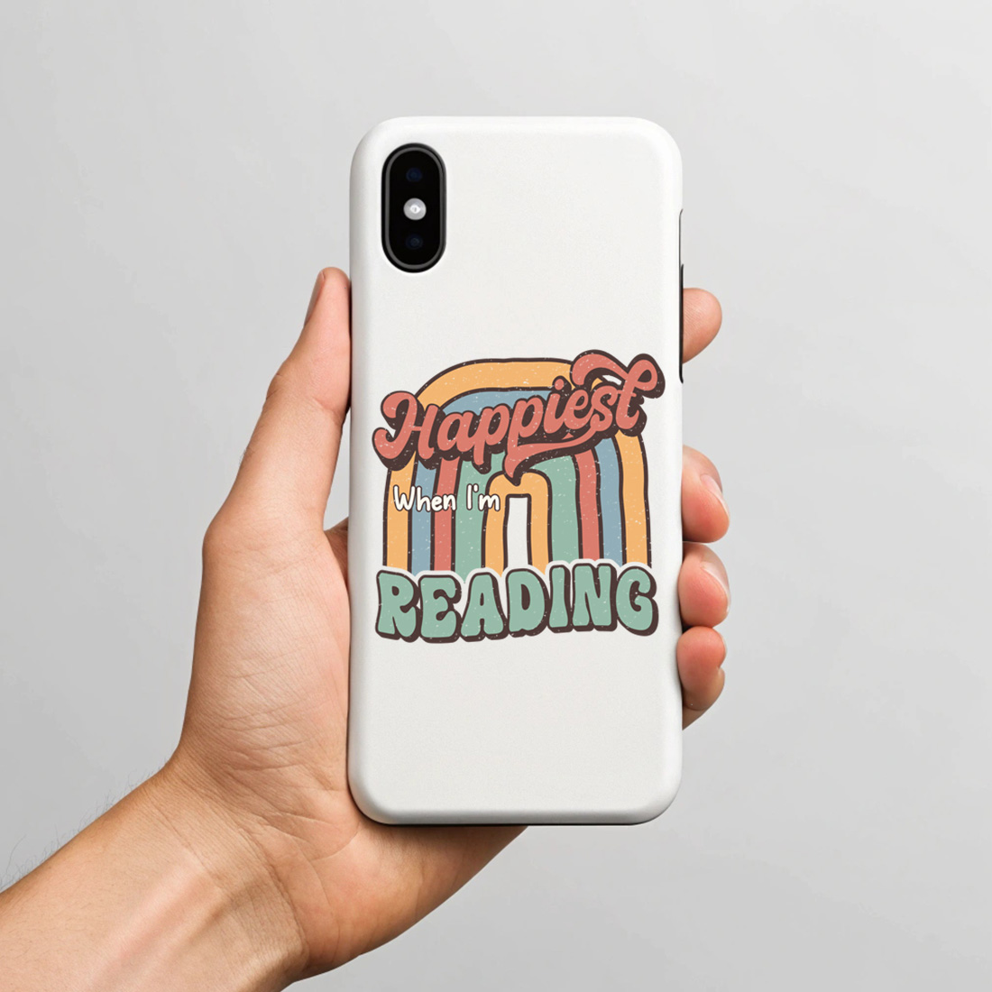 retro book lover t shirt design happiest when im reading vintage typography 6 with phone case mock up 694