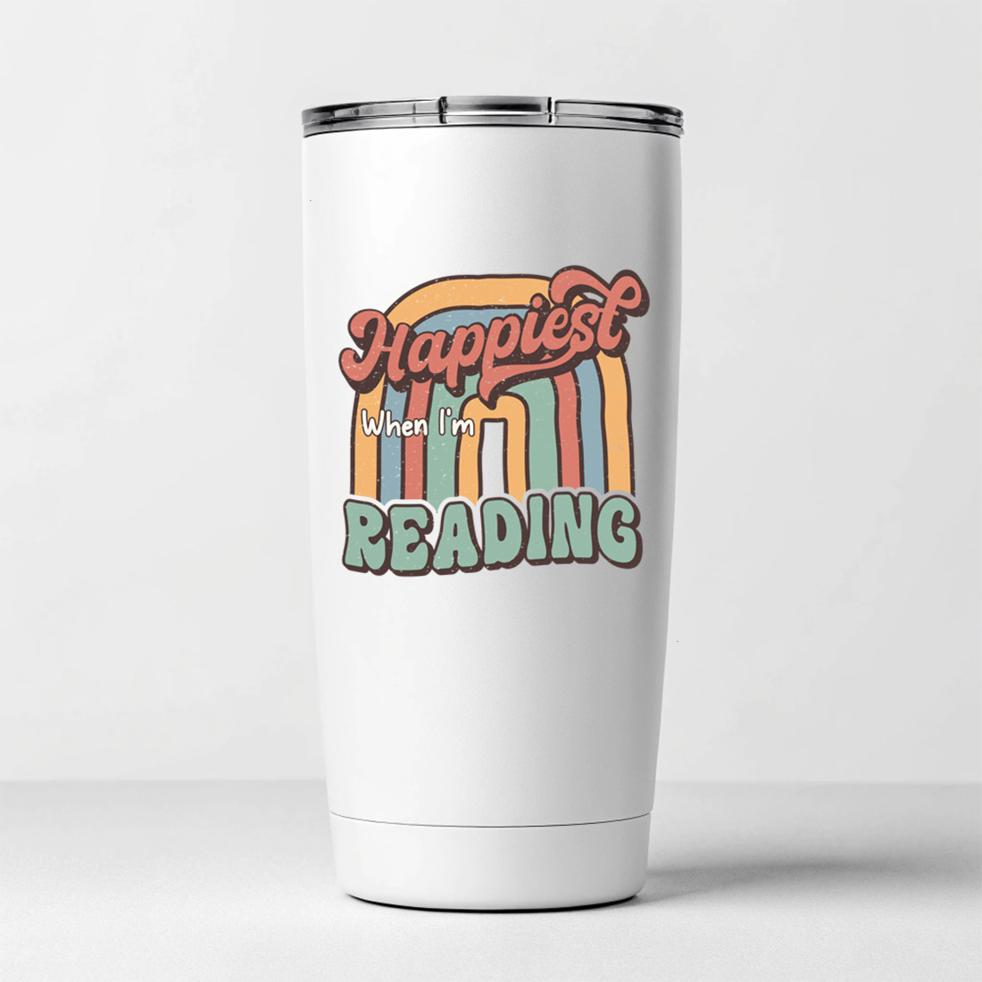 retro book lover t shirt design happiest when im reading vintage typography 7 white tumblers mockup 575