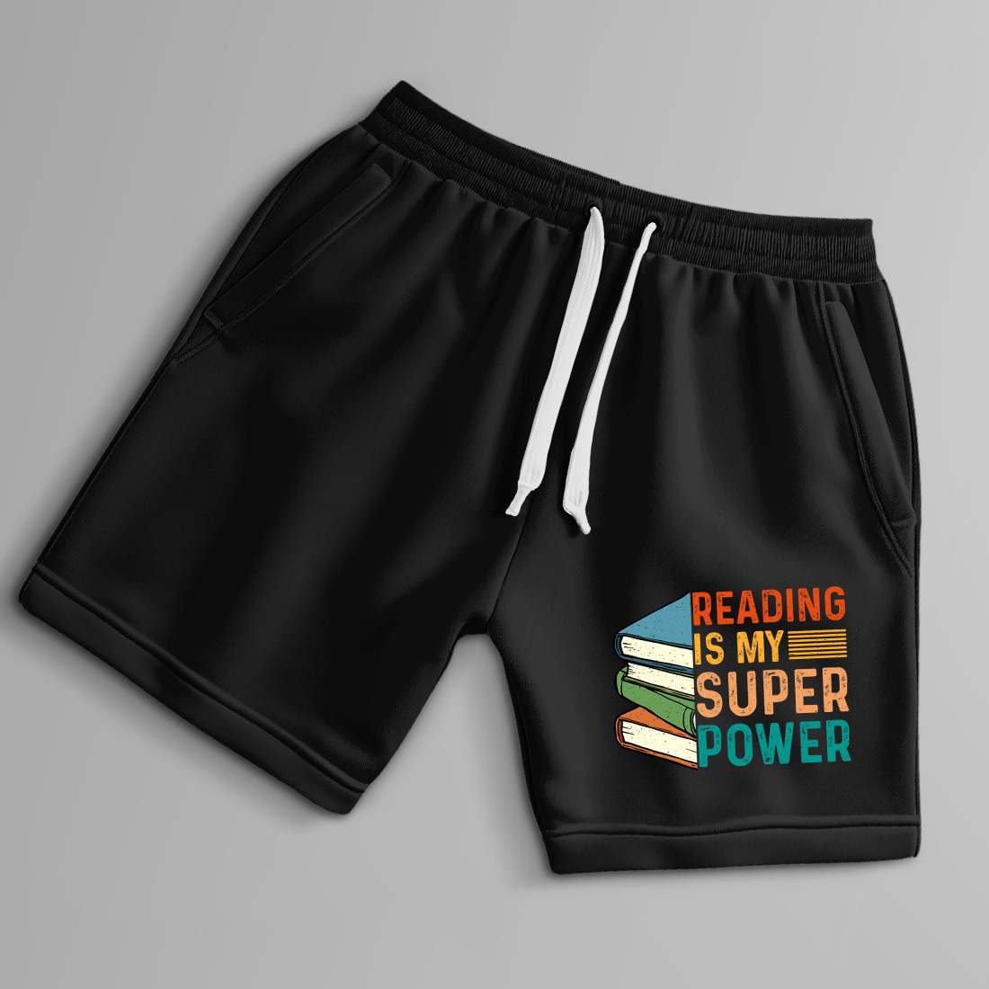 retro book lover t shirt design reading is my superpower vintage style 8 black shorts up 244