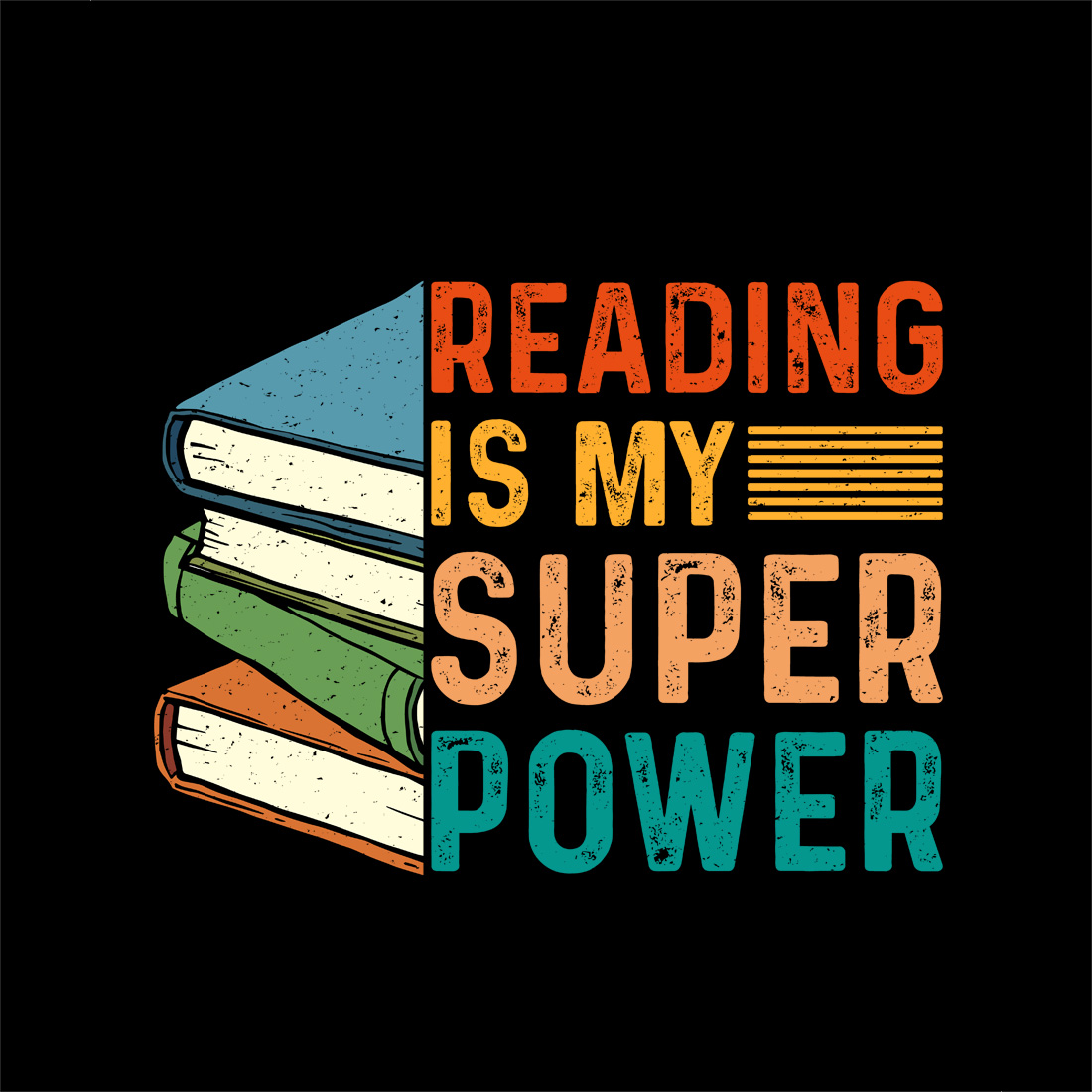 retro book lover t-shirt design - reading is my superpower vintage style preview image.