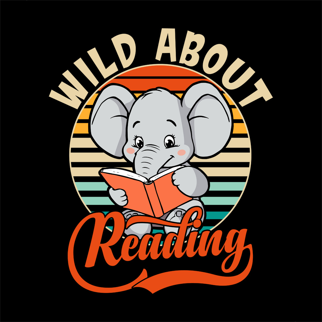 Retro Striped Elephant Reading Design for Apparel & Gifts preview image.