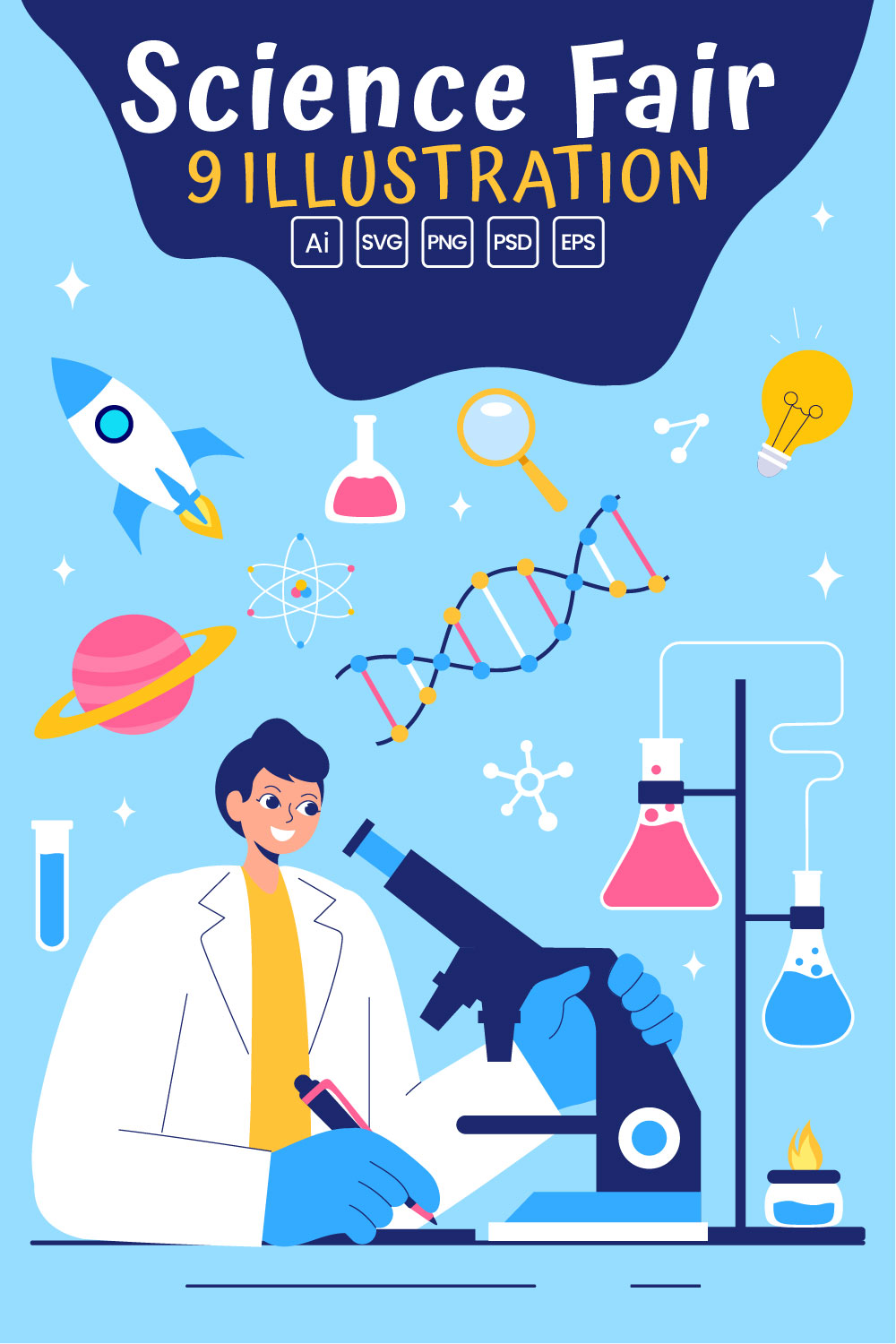 9 Laboratory Science Fair Illustration pinterest preview image.