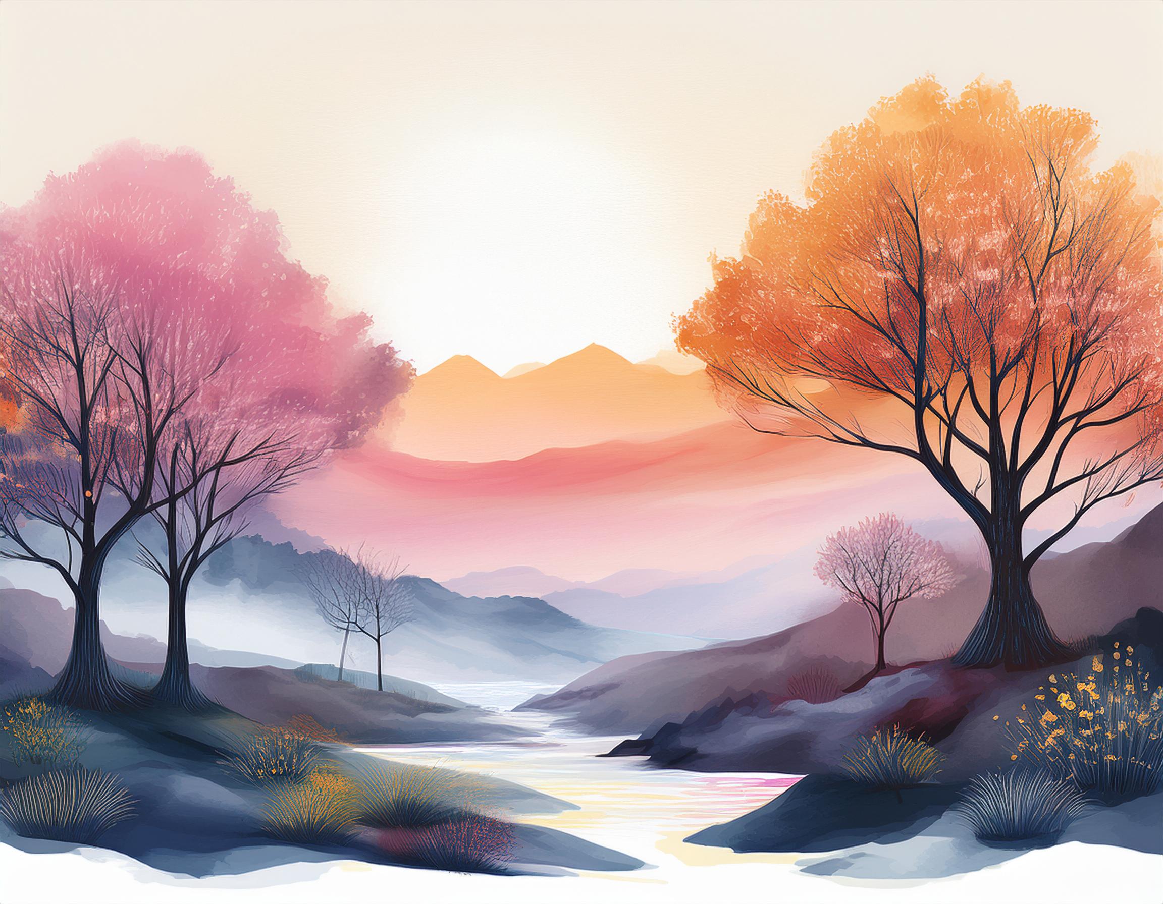 serene watercolor tree landscape 04 326